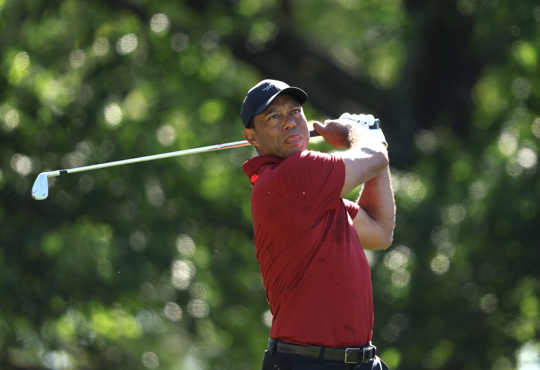 AUGUSTA, GEORGIA - APRIL 14: Tiger Woods of the United States tees off on the fourth hole during the final round of the 2024 Masters Tournament at Augusta National Golf Club on April 14, 2024 in Augusta, Georgia. (Photo by Warren Little/Getty Images)