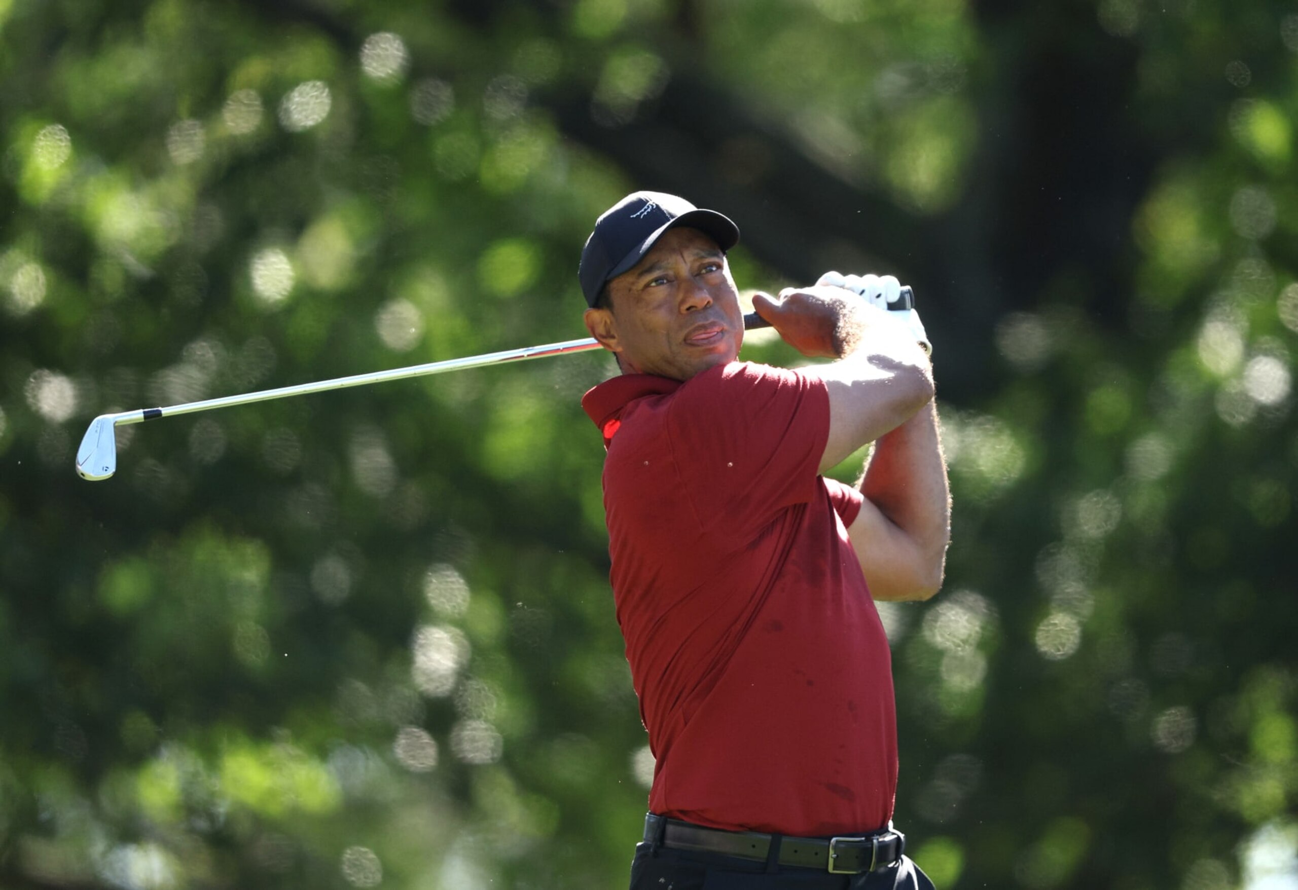 AUGUSTA, GEORGIA - APRIL 14: Tiger Woods of the United States tees off on the fourth hole during the final round of the 2024 Masters Tournament at Augusta National Golf Club on April 14, 2024 in Augusta, Georgia. (Photo by Warren Little/Getty Images)