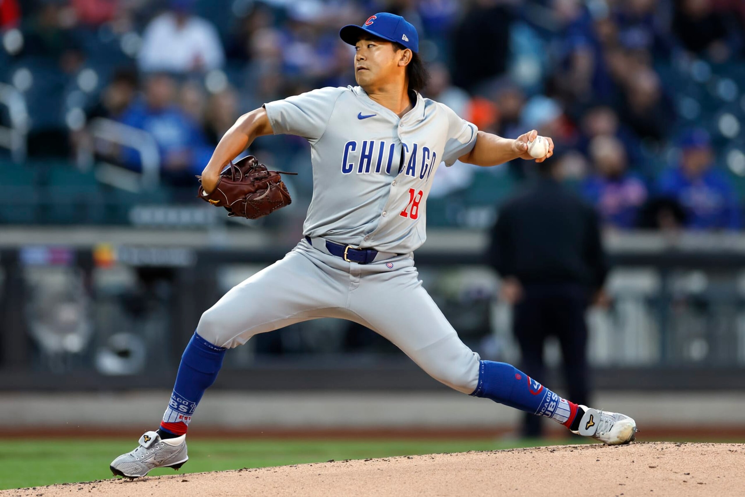 NEW YORK, NEW YORK - MAY 01: Shota Imanaga #18 of the Chicago Cubs pitches during the first inning against the New York Mets at Citi Field on May 01, 2024 in the Queens borough of New York City. (Photo by Sarah Stier/Getty Images)