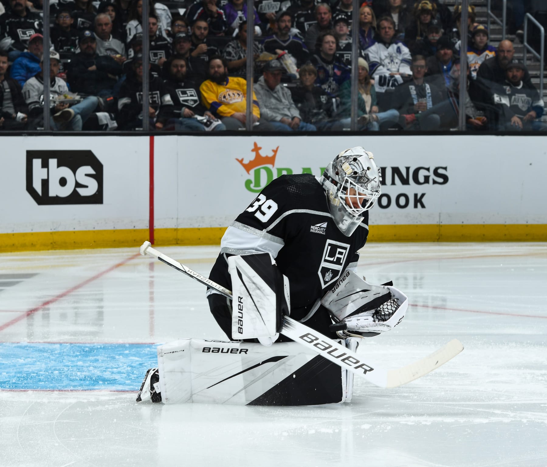 LOS ANGELES, CA - APRIL 26: Cam Talbot #39 of the Los Angeles Kings looks on the ice during the second period against the Edmonton Oilers in Game One of the First Round of the 2024 Stanley Cup Playoffs at Crypto.com Arena on April 26, 2024 in Los Angeles, California. (Photo by Andrew D. Bernstein/NHLI via Getty Images)