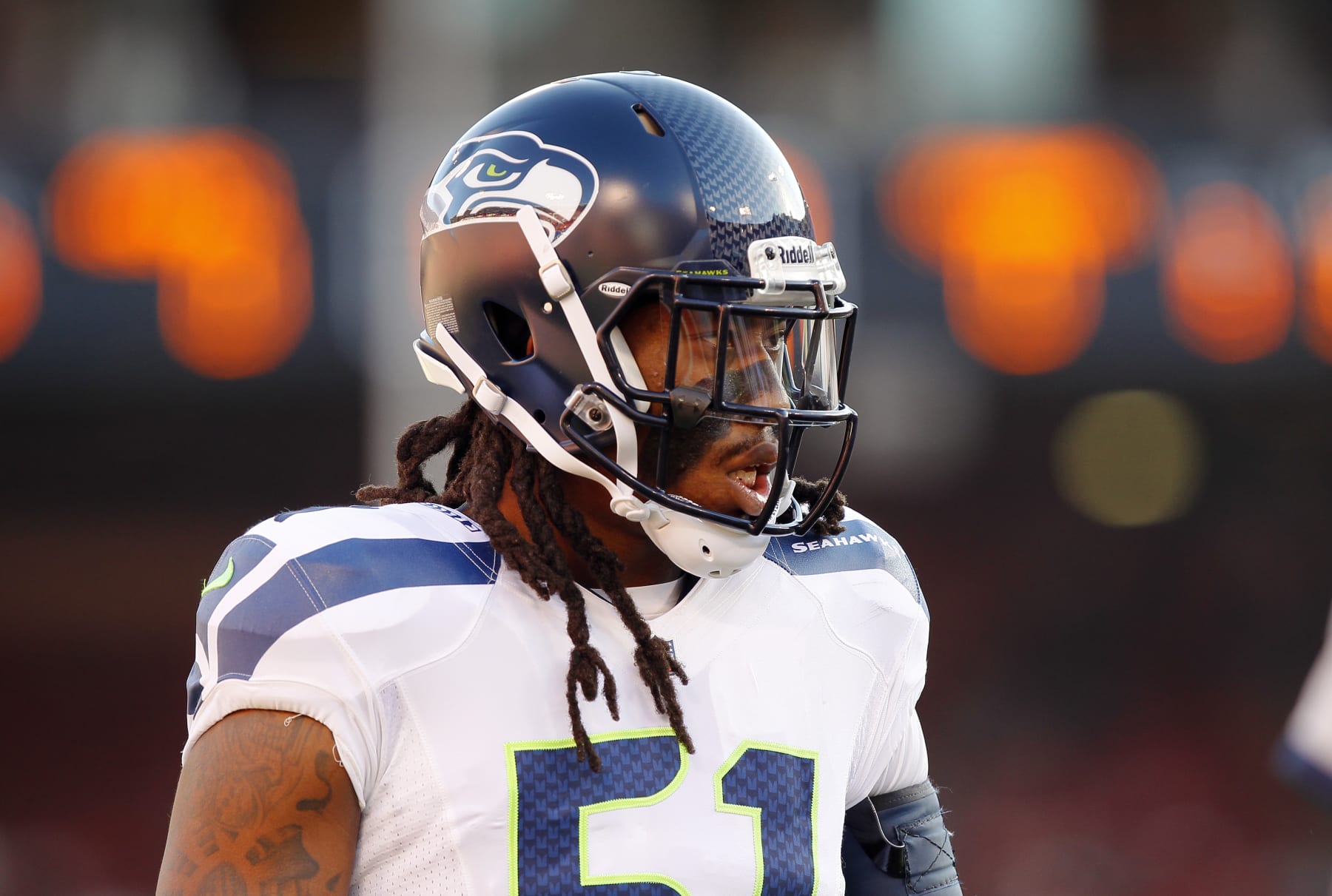 SAN FRANCISCO, CA - OCTOBER 18:  Defensive end Bruce Irvin #51 of the Seattle Seahawks warms up before a game against the San Francisco 49ers on October 18, 2012 at Candlestick Park in San Francisco, California.  The 49ers won 13-6.  (Photo by Brian Bahr/Getty Images)