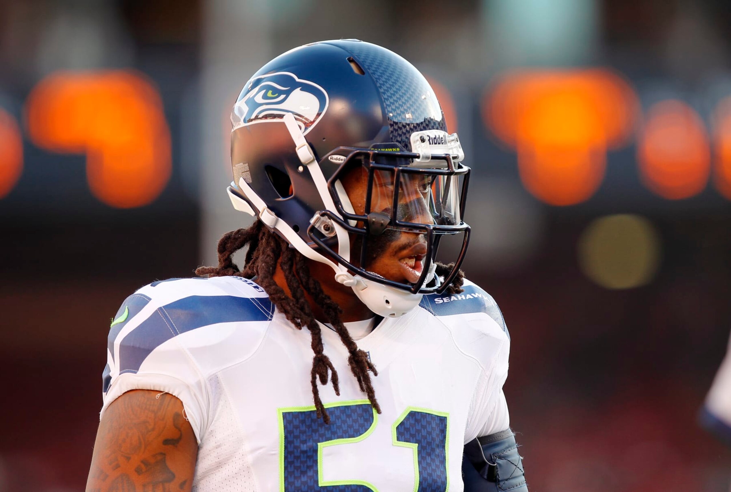 SAN FRANCISCO, CA - OCTOBER 18:  Defensive end Bruce Irvin #51 of the Seattle Seahawks warms up before a game against the San Francisco 49ers on October 18, 2012 at Candlestick Park in San Francisco, California.  The 49ers won 13-6.  (Photo by Brian Bahr/Getty Images)