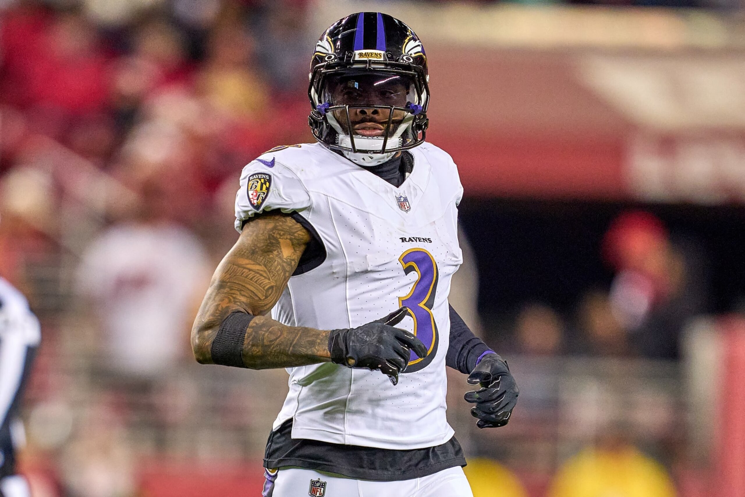 SANTA CLARA, CALIFORNIA - DECEMBER 25: Odell Beckham Jr. #3 of the Baltimore Ravens looks on in action during a game between the San Francisco 49ers and the Baltimore Ravens at Levi's Stadium on December 25, 2023 in Santa Clara, California. (Photo by Robin Alam/ISI Photos/Getty Images)