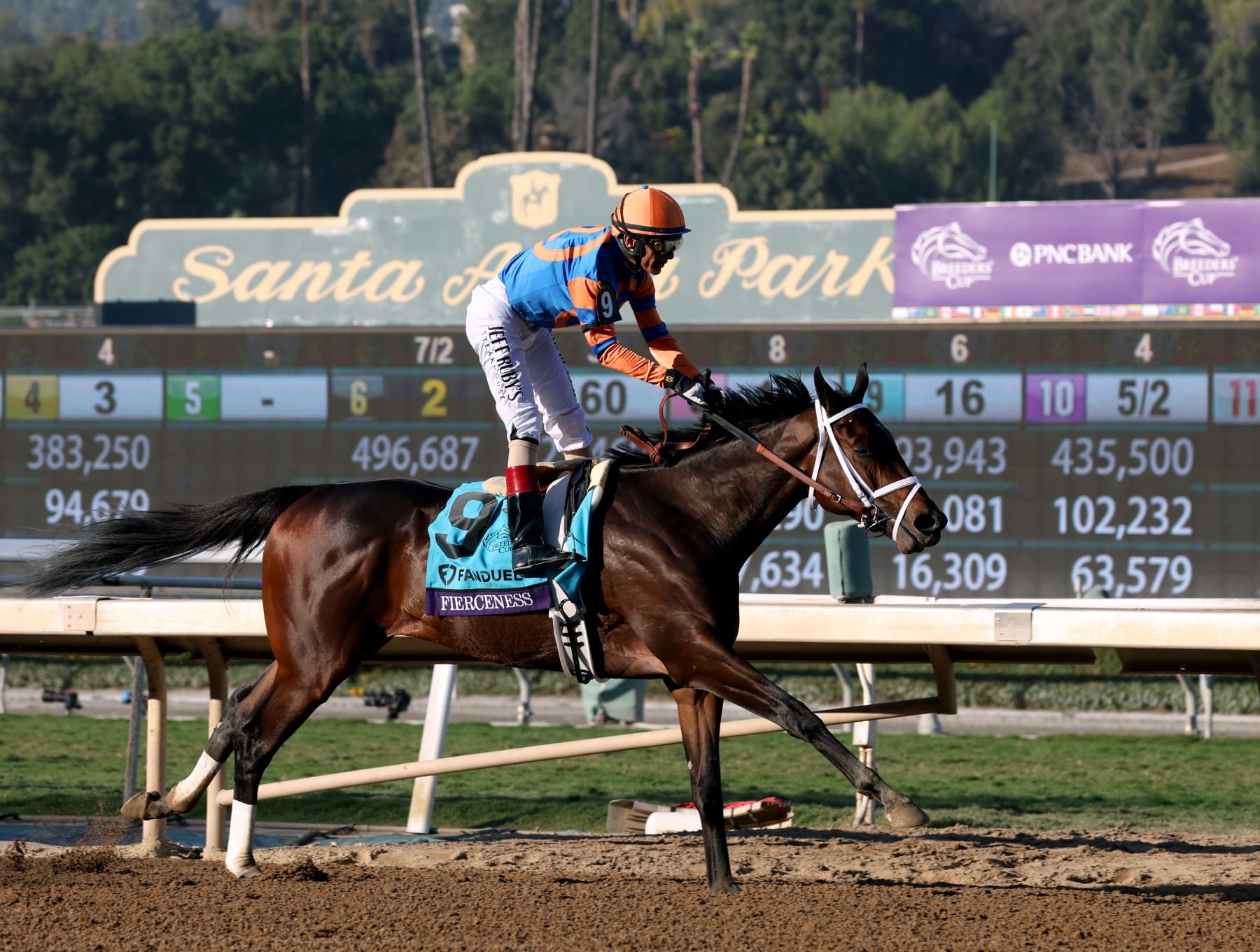 John Velazquez aboard Fierceness at the Breeders' Cup Juvenile