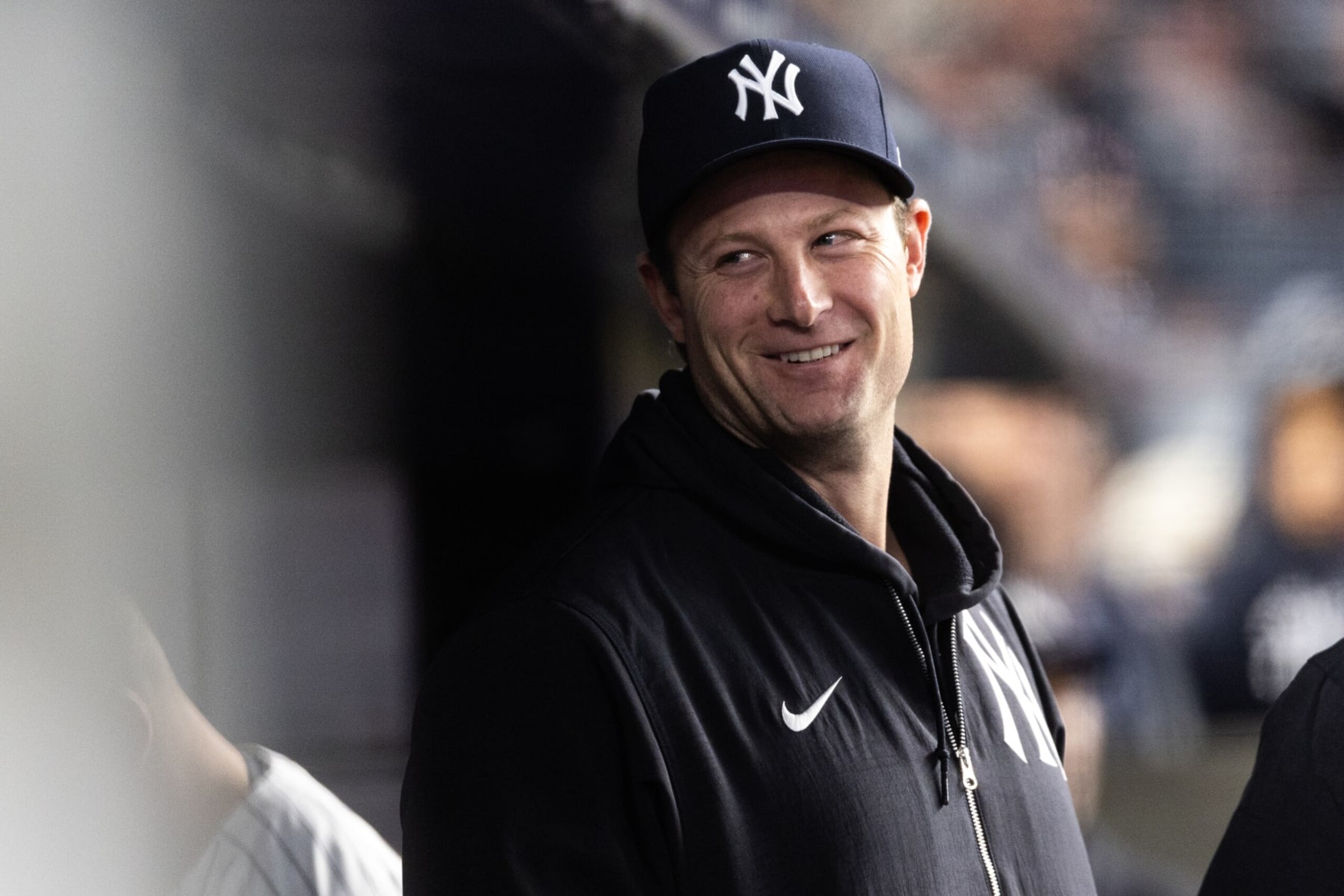 NEW YORK, NEW YORK - APRIL 08: Gerrit Cole #45 of the New York Yankees looks on from the dugout during the eighth inning \ogm at Yankee Stadium on April 08, 2024 in in the Bronx borough of New York City. (Photo by Dustin Satloff/Getty Images)