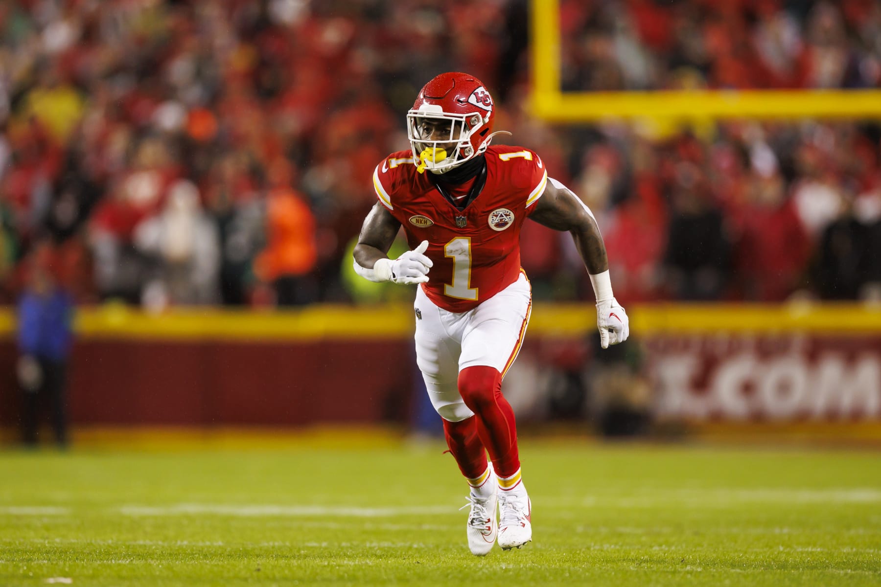 KANSAS CITY, MISSOURI - NOVEMBER 20: Jerick McKinnon #1 of the Kansas City Chiefs runs a route during an NFL football game against the Philadelphia Eagles at GEHA Field at Arrowhead Stadium on November 20, 2023 in Kansas City, Missouri. (Photo by Ryan Kang/Getty Images) KANSAS CITY, MISSOURI - NOVEMBER 20: Jerick McKinnon #1 of the Kansas City Chiefs runs a route during an NFL football game against the Philadelphia Eagles at GEHA Field at Arrowhead Stadium on November 20, 2023 in Kansas City, Missouri. (Photo by Ryan Kang/Getty Images)