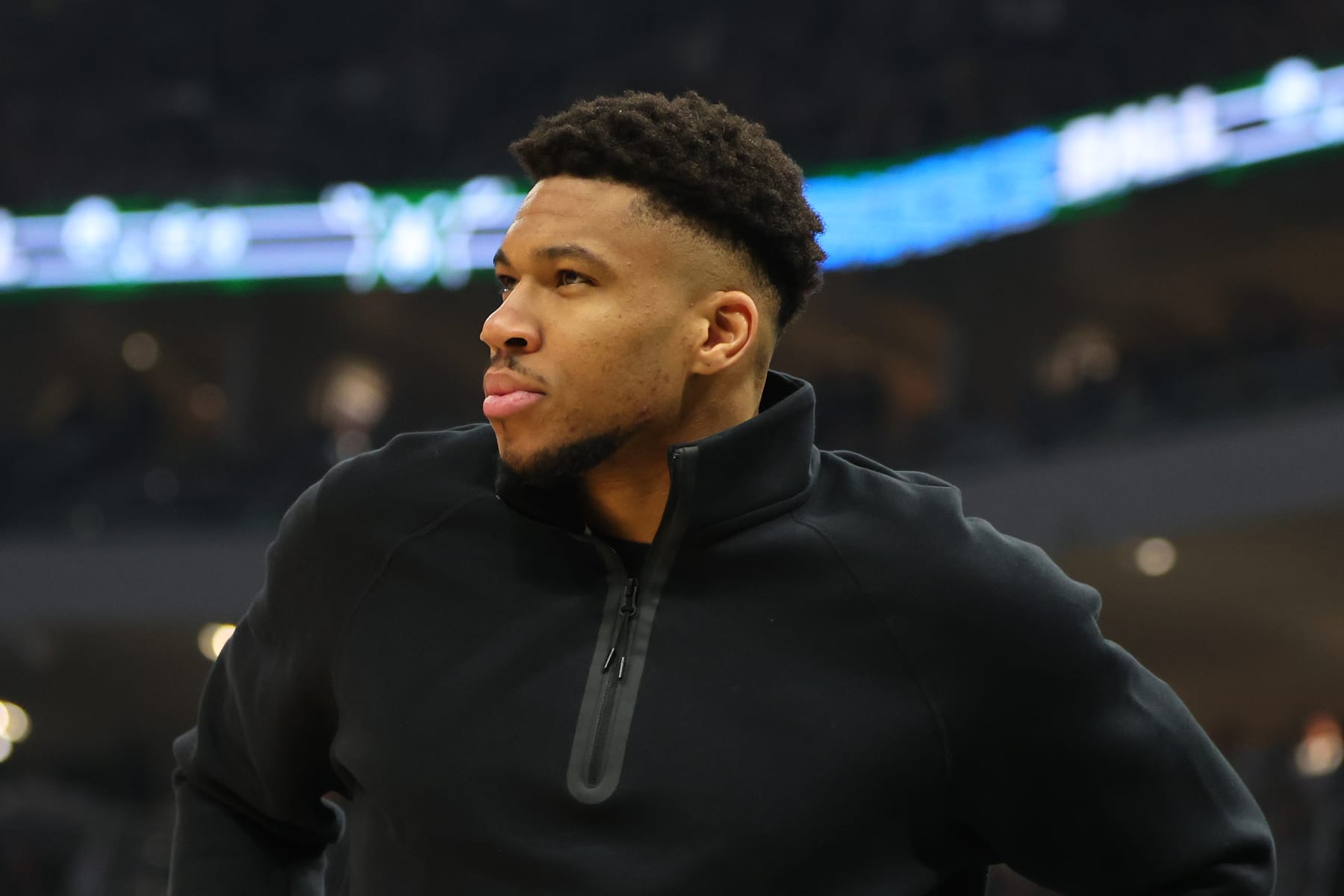 MILWAUKEE, WISCONSIN - APRIL 30:  Giannis Antetokounmpo #34 of the Milwaukee Bucks watches action during the first half of game five of the Eastern Conference First Round Playoffs against the Indiana Pacers at Fiserv Forum on April 30, 2024 in Milwaukee, Wisconsin.  NOTE TO USER: User expressly acknowledges and agrees that, by downloading and or using this photograph, User is consenting to the terms and conditions of the Getty Images License Agreement. (Photo by Stacy Revere/Getty Images)