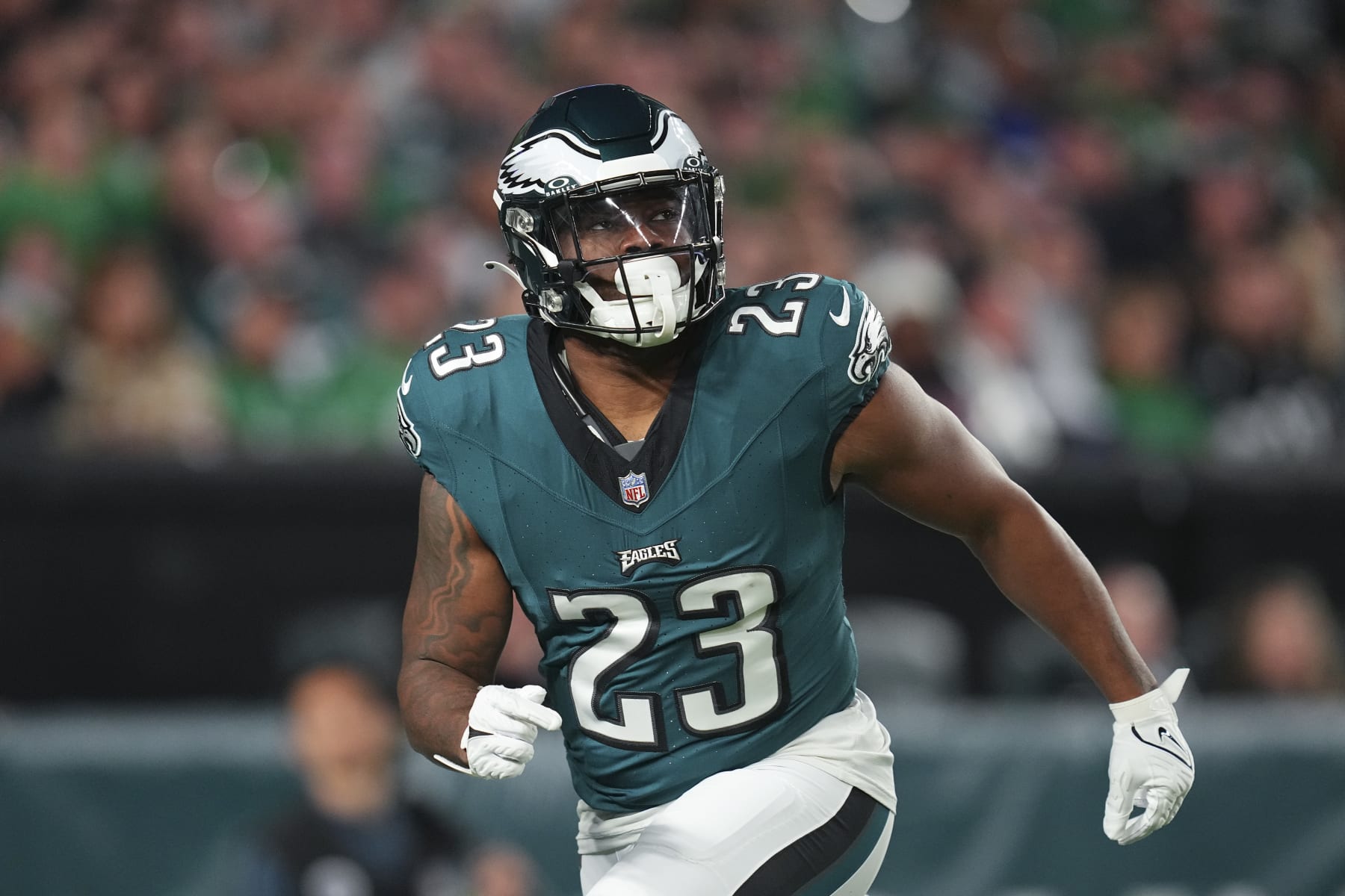 PHILADELPHIA, PENNSYLVANIA - NOVEMBER 5: Rashaad Penny #23 of the Philadelphia Eagles in action against the Dallas Cowboys at Lincoln Financial Field on November 5, 2023 in Philadelphia, Pennsylvania. (Photo by Mitchell Leff/Getty Images)