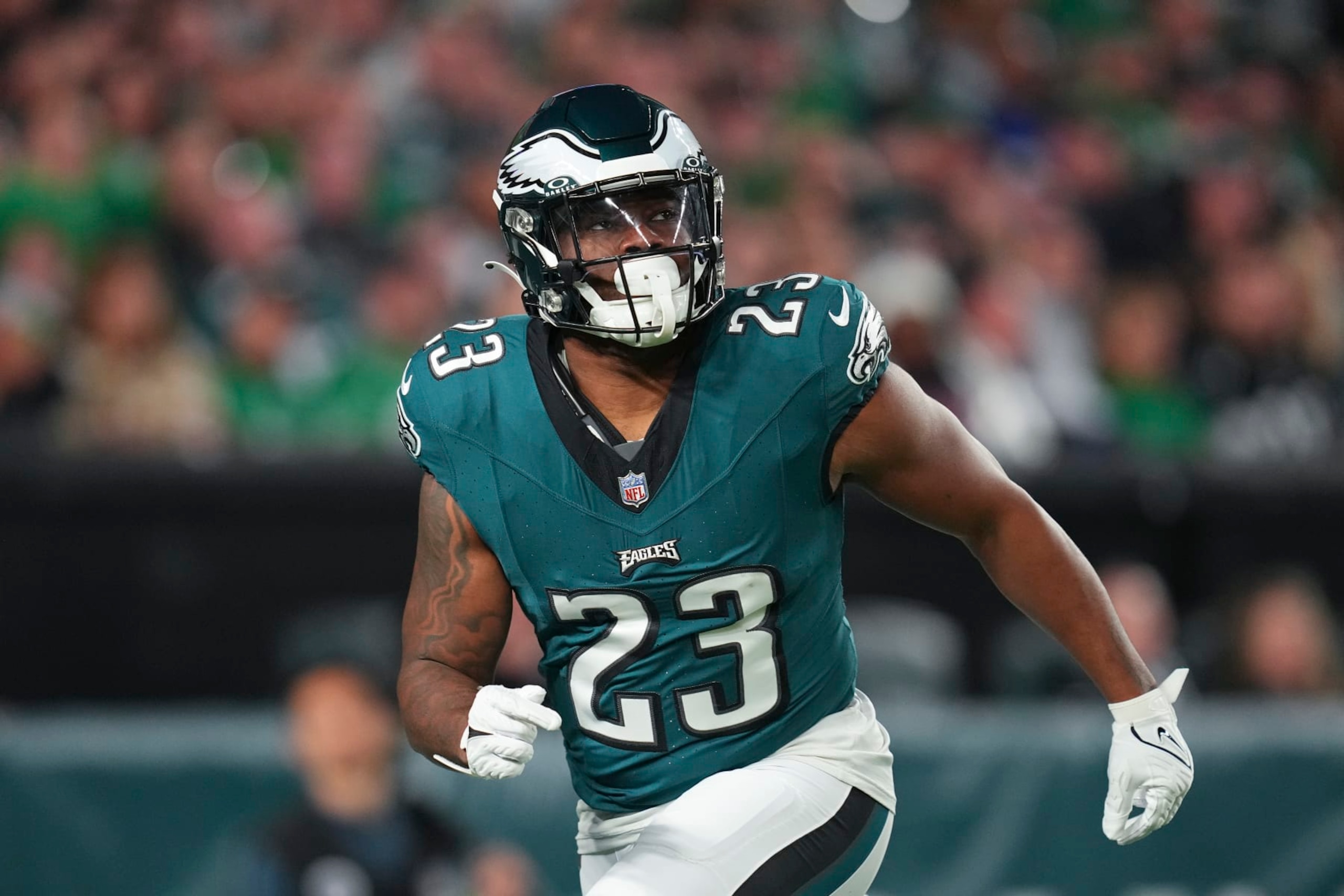 PHILADELPHIA, PENNSYLVANIA - NOVEMBER 5: Rashaad Penny #23 of the Philadelphia Eagles in action against the Dallas Cowboys at Lincoln Financial Field on November 5, 2023 in Philadelphia, Pennsylvania. (Photo by Mitchell Leff/Getty Images)