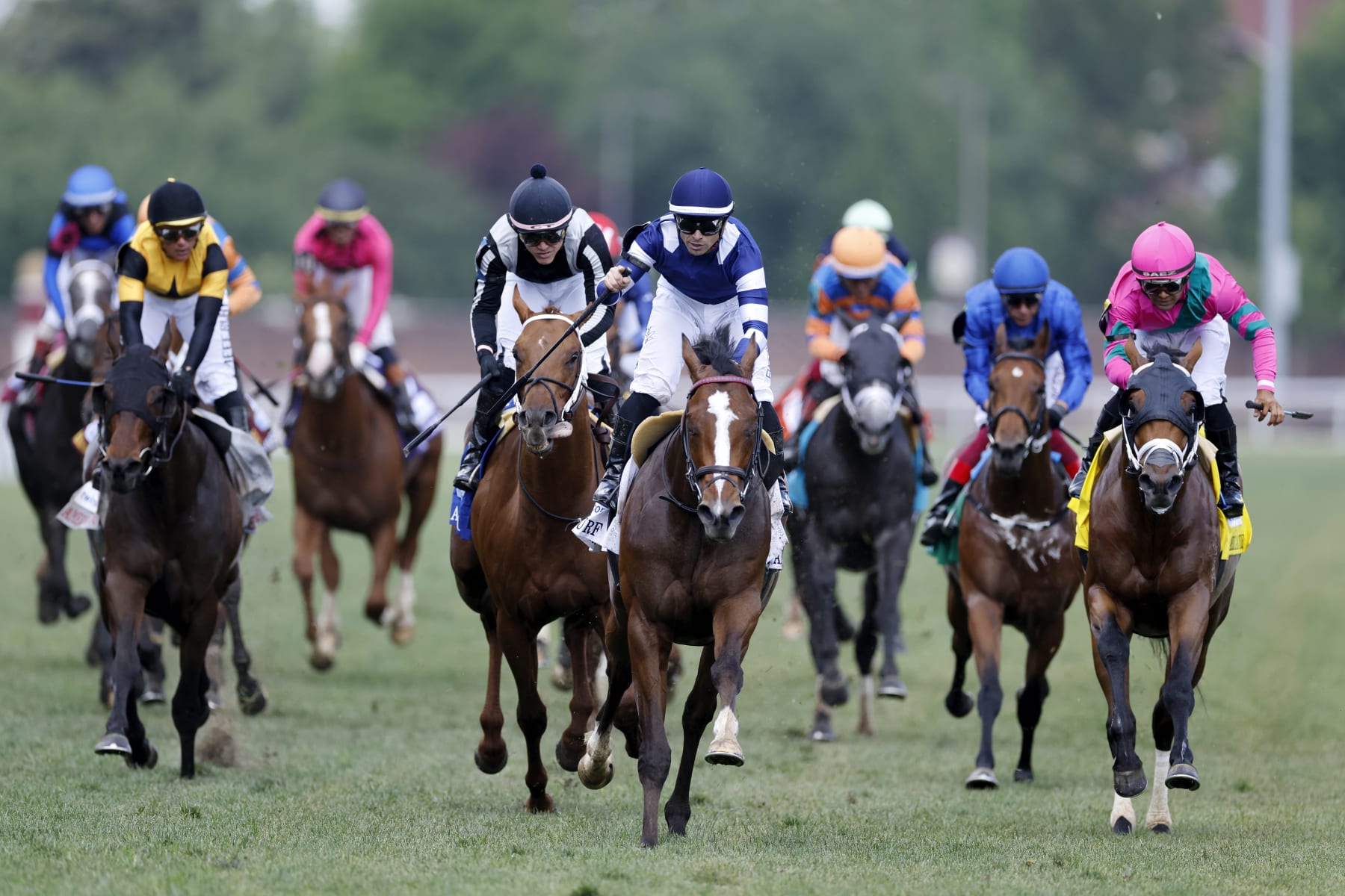 LOUISVILLE, KY - MAY 04: Umberto Rispoli rides Trikari to a win in the American Turf Stakes undercard race ahead of the 150th Kentucky Derby on May 04, 2024 at Churchill Downs in Louisville, Kentucky. (Photo by Joe Robbins/Icon Sportswire via Getty Images)