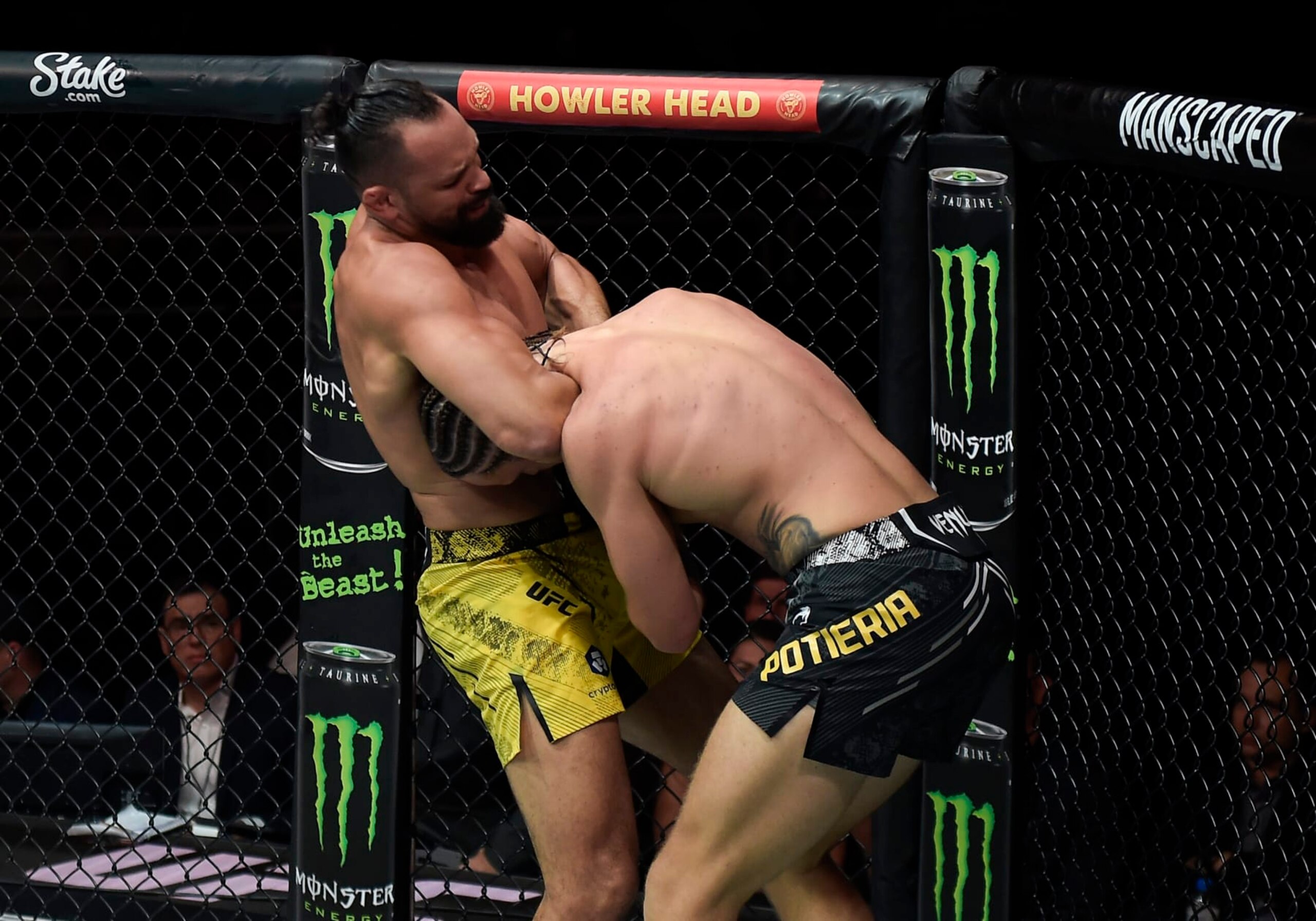 RIO DE JANEIRO, BRAZIL - MAY 04: (L-R) Michel Pereira of Brazil secures a guillotine choke submission against Ihor Potieria of Ukraine in a middleweight bout during the UFC 301 event at Farmasi Arena on May 04, 2024 in Rio de Janeiro, Brazil. (Photo by Alexandre Loureiro/Zuffa LLC via Getty Images) RIO DE JANEIRO, BRAZIL - MAY 04: (L-R) Michel Pereira of Brazil secures a guillotine choke submission against Ihor Potieria of Ukraine in a middleweight bout during the UFC 301 event at Farmasi Arena on May 04, 2024 in Rio de Janeiro, Brazil. (Photo by Alexandre Loureiro/Zuffa LLC via Getty Images)