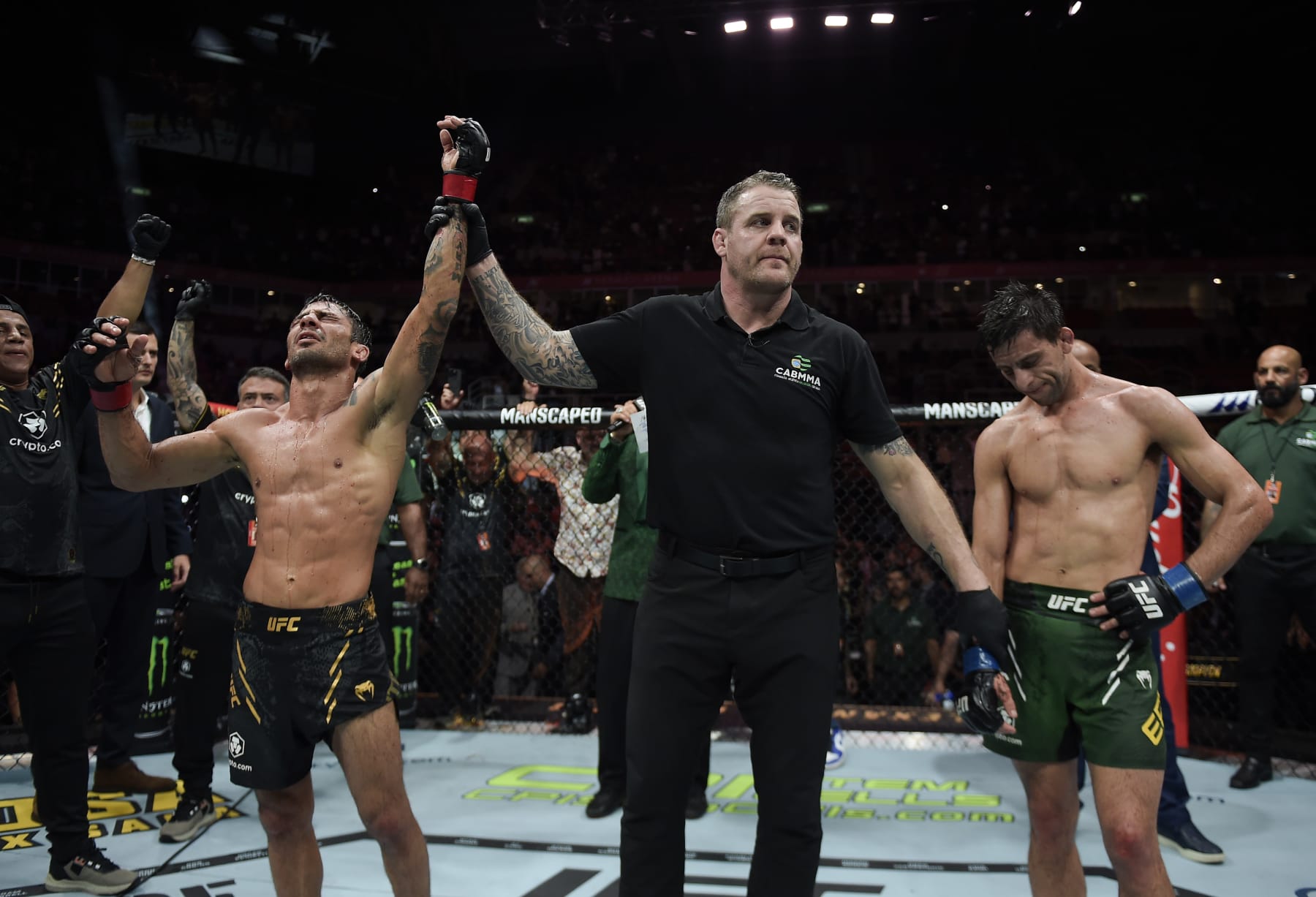 Alexandre Pantoja reacts after his victory against Steve Erceg 