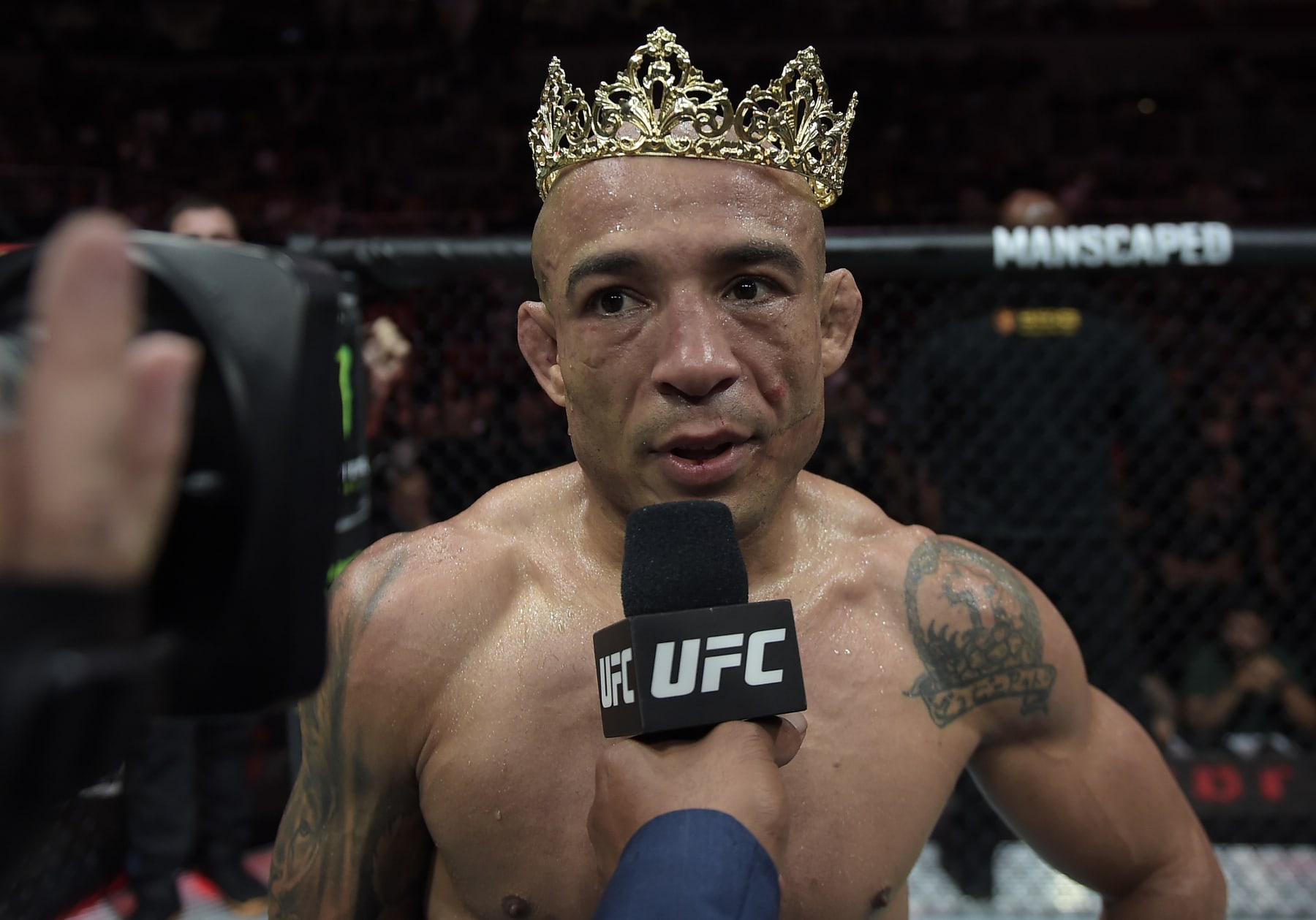 RIO DE JANEIRO, BRAZIL - MAY 04: Jose Aldo of Brazil reacts after his victory against Jonathan Martinez in a bantamweight bout during the UFC 301 event at Farmasi Arena on May 04, 2024 in Rio de Janeiro, Brazil.  (Photo by Alexandre Loureiro/Zuffa LLC via Getty Images)