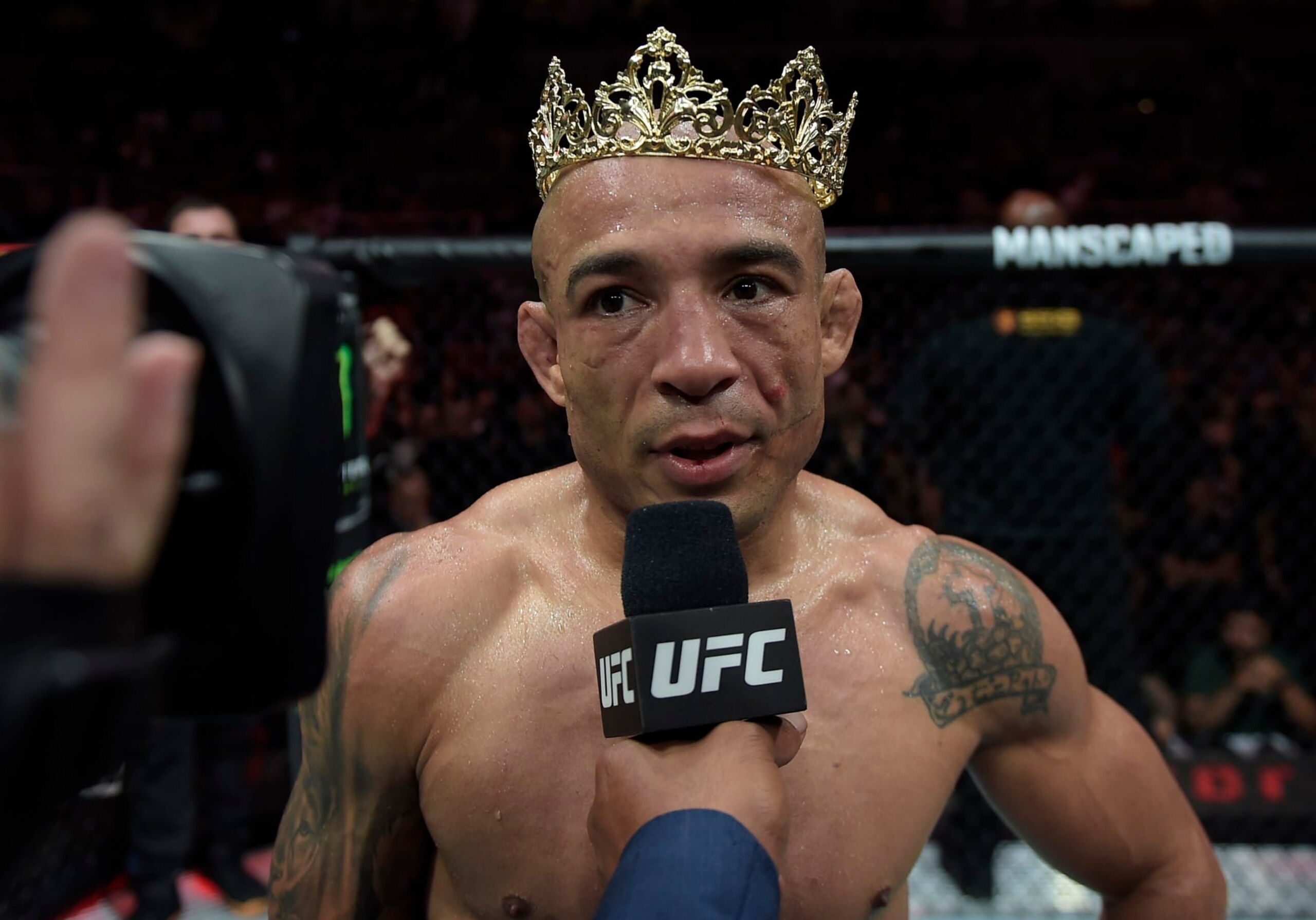 RIO DE JANEIRO, BRAZIL - MAY 04: Jose Aldo of Brazil reacts after his victory against Jonathan Martinez in a bantamweight bout during the UFC 301 event at Farmasi Arena on May 04, 2024 in Rio de Janeiro, Brazil. (Photo by Alexandre Loureiro/Zuffa LLC via Getty Images) RIO DE JANEIRO, BRAZIL - MAY 04: Jose Aldo of Brazil reacts after his victory against Jonathan Martinez in a bantamweight bout during the UFC 301 event at Farmasi Arena on May 04, 2024 in Rio de Janeiro, Brazil. (Photo by Alexandre Loureiro/Zuffa LLC via Getty Images)