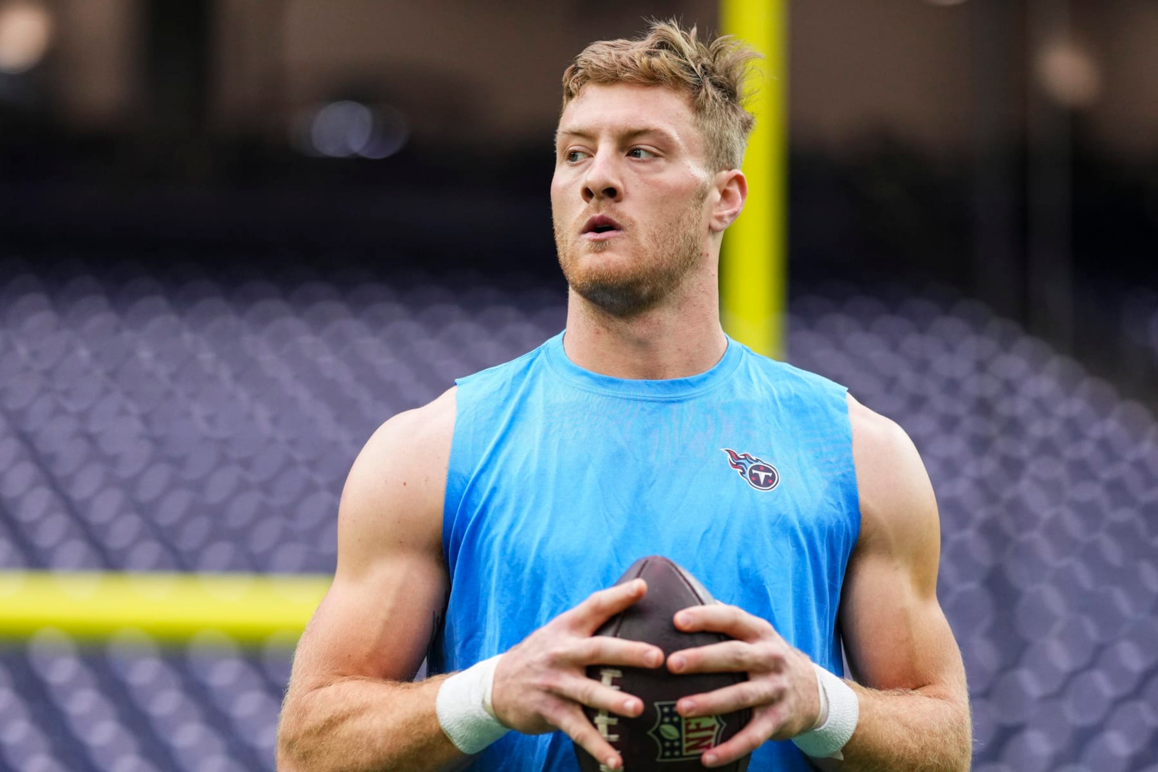 HOUSTON, TX - DECEMBER 31: Will Levis #8 of the Tennessee Titans warms up prior to an NFL football game against the Houston Texans at NRG Stadium on December 31, 2023 in Houston, Texas. (Photo by Cooper Neill/Getty Images) HOUSTON, TX - DECEMBER 31: Will Levis #8 of the Tennessee Titans warms up prior to an NFL football game against the Houston Texans at NRG Stadium on December 31, 2023 in Houston, Texas. (Photo by Cooper Neill/Getty Images)