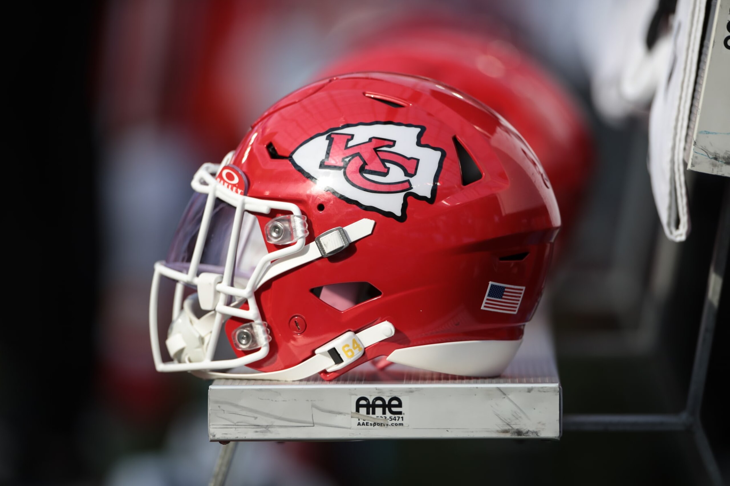 INGLEWOOD, CA - JANUARY 07: Kansas City Chiefs helmet during the NFL game between the Kansas City Chiefs and the Los Angeles Chargers on January 07, 2024, at SoFi Stadium in Inglewood, CA. (Photo by Jevone Moore/Icon Sportswire via Getty Images)