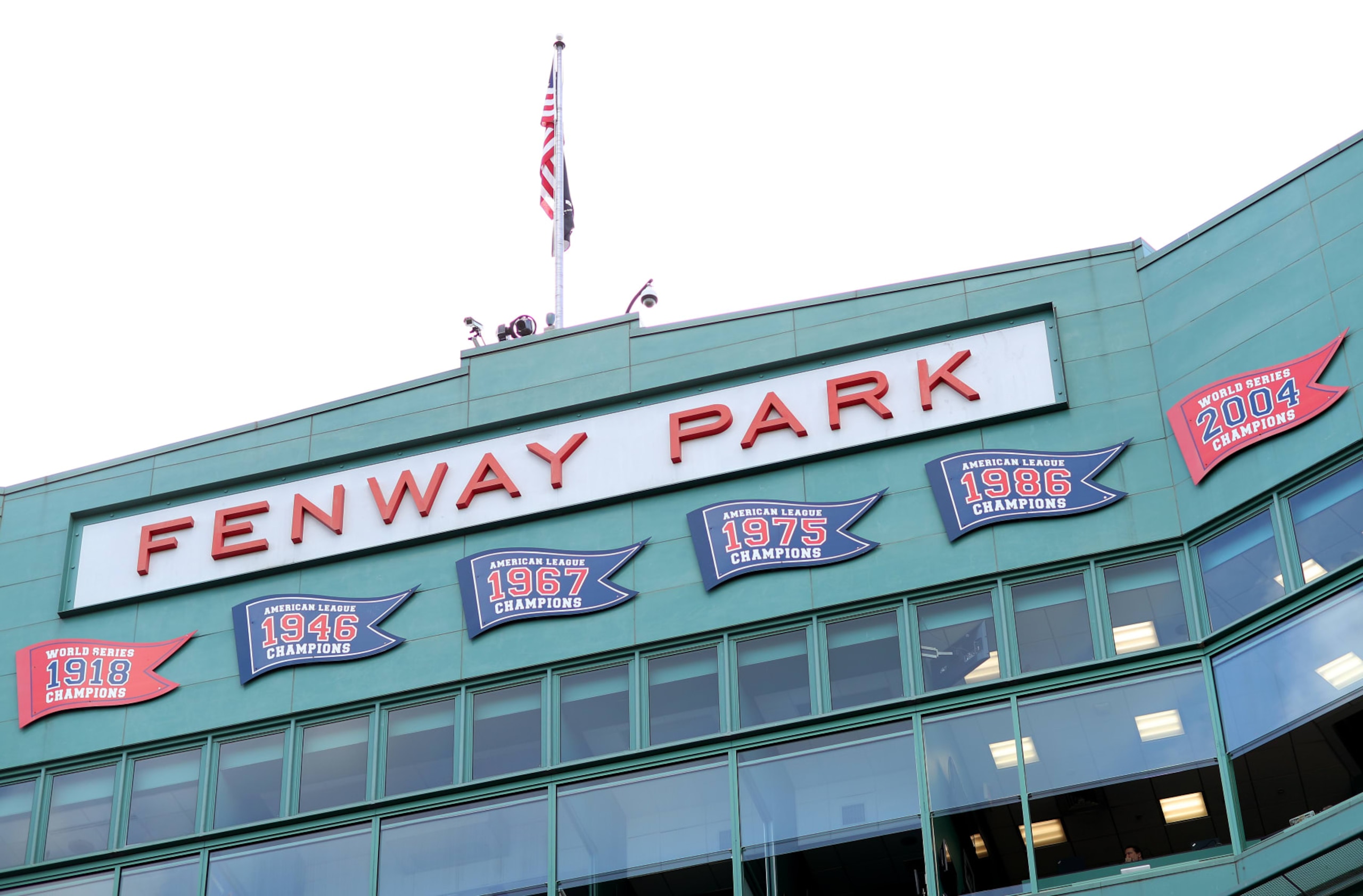 BOSTON, MASSACHUSETTS - SEPTEMBER 29: A general view of the Fenway Park sign on the grandstand before the game between the Boston Red Sox and the Baltimore Orioles  at Fenway Park on September 29, 2019 in Boston, Massachusetts. (Photo by Maddie Meyer/Getty Images)