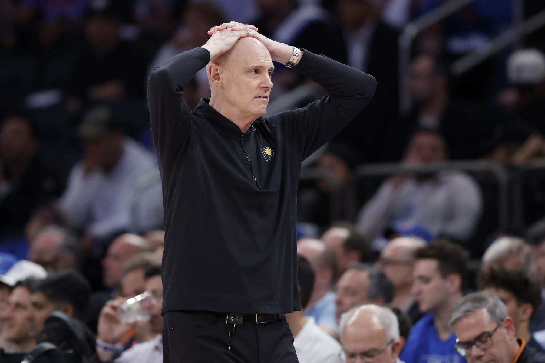 NEW YORK, NEW YORK - MAY 06: Indiana Pacers head coach Rick Carlisle reacts a play during the second half in Game One of the Eastern Conference Second Round Playoffs against the New York Knicks at Madison Square Garden on May 06, 2024 in New York City. NOTE TO USER: User expressly acknowledges and agrees that, by downloading and or using this photograph, User is consenting to the terms and conditions of the Getty Images License Agreement. (Photo by Sarah Stier/Getty Images)
