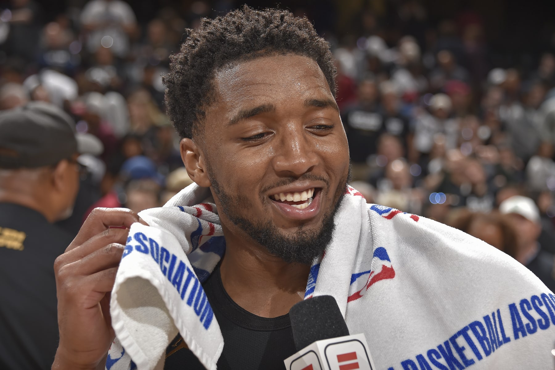 CLEVELAND, OH - MAY 5: Donovan Mitchell #45 of the Cleveland Cavaliers smiles after the game against the Orlando Magic during Round 1 Game 7 of the 2024 NBA Playoffs on May 5, 2024 at Rocket Mortgage FieldHouse in Cleveland, Ohio. NOTE TO USER: User expressly acknowledges and agrees that, by downloading and/or using this Photograph, user is consenting to the terms and conditions of the Getty Images License Agreement. Mandatory Copyright Notice: Copyright 2024 NBAE (Photo by David Liam Kyle/NBAE via Getty Images)
