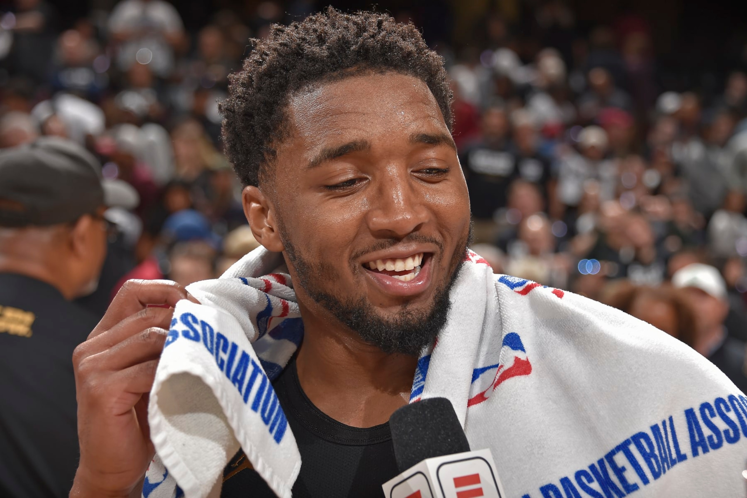 CLEVELAND, OH - MAY 5: Donovan Mitchell #45 of the Cleveland Cavaliers smiles after the game against the Orlando Magic during Round 1 Game 7 of the 2024 NBA Playoffs on May 5, 2024 at Rocket Mortgage FieldHouse in Cleveland, Ohio. NOTE TO USER: User expressly acknowledges and agrees that, by downloading and/or using this Photograph, user is consenting to the terms and conditions of the Getty Images License Agreement. Mandatory Copyright Notice: Copyright 2024 NBAE (Photo by David Liam Kyle/NBAE via Getty Images) CLEVELAND, OH - MAY 5: Donovan Mitchell #45 of the Cleveland Cavaliers smiles after the game against the Orlando Magic during Round 1 Game 7 of the 2024 NBA Playoffs on May 5, 2024 at Rocket Mortgage FieldHouse in Cleveland, Ohio. NOTE TO USER: User expressly acknowledges and agrees that, by downloading and/or using this Photograph, user is consenting to the terms and conditions of the Getty Images License Agreement. Mandatory Copyright Notice: Copyright 2024 NBAE (Photo by David Liam Kyle/NBAE via Getty Images)