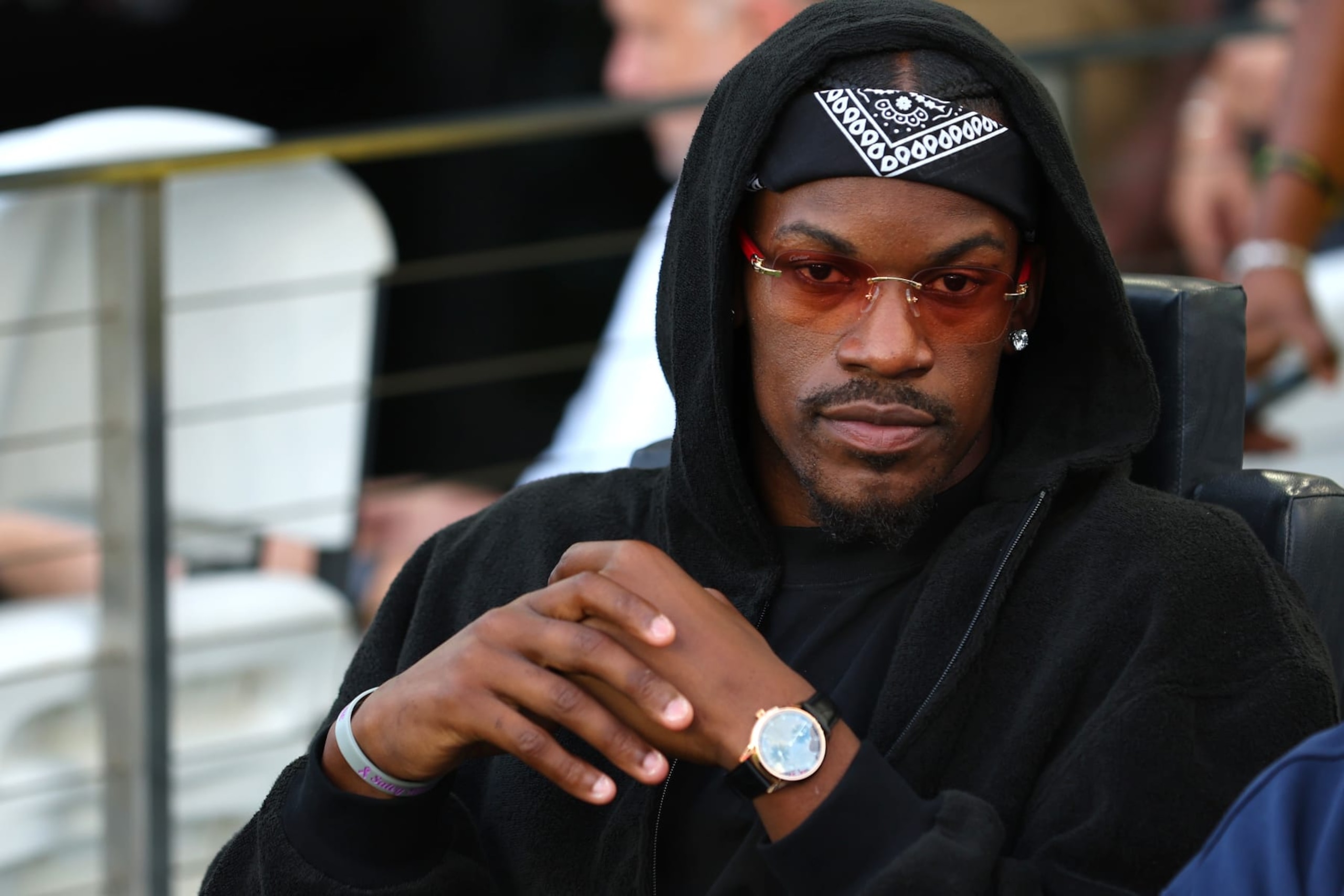FORT LAUDERDALE, FLORIDA - MAY 04: Jimmy Butler of the Miami Heat looks on prior the game between the New York Red Bulls and the Inter Miami CF at DRV PNK Stadium on May 04, 2024 in Fort Lauderdale, Florida. (Photo by Megan Briggs/Getty Images) FORT LAUDERDALE, FLORIDA - MAY 04: Jimmy Butler of the Miami Heat looks on prior the game between the New York Red Bulls and the Inter Miami CF at DRV PNK Stadium on May 04, 2024 in Fort Lauderdale, Florida. (Photo by Megan Briggs/Getty Images)
