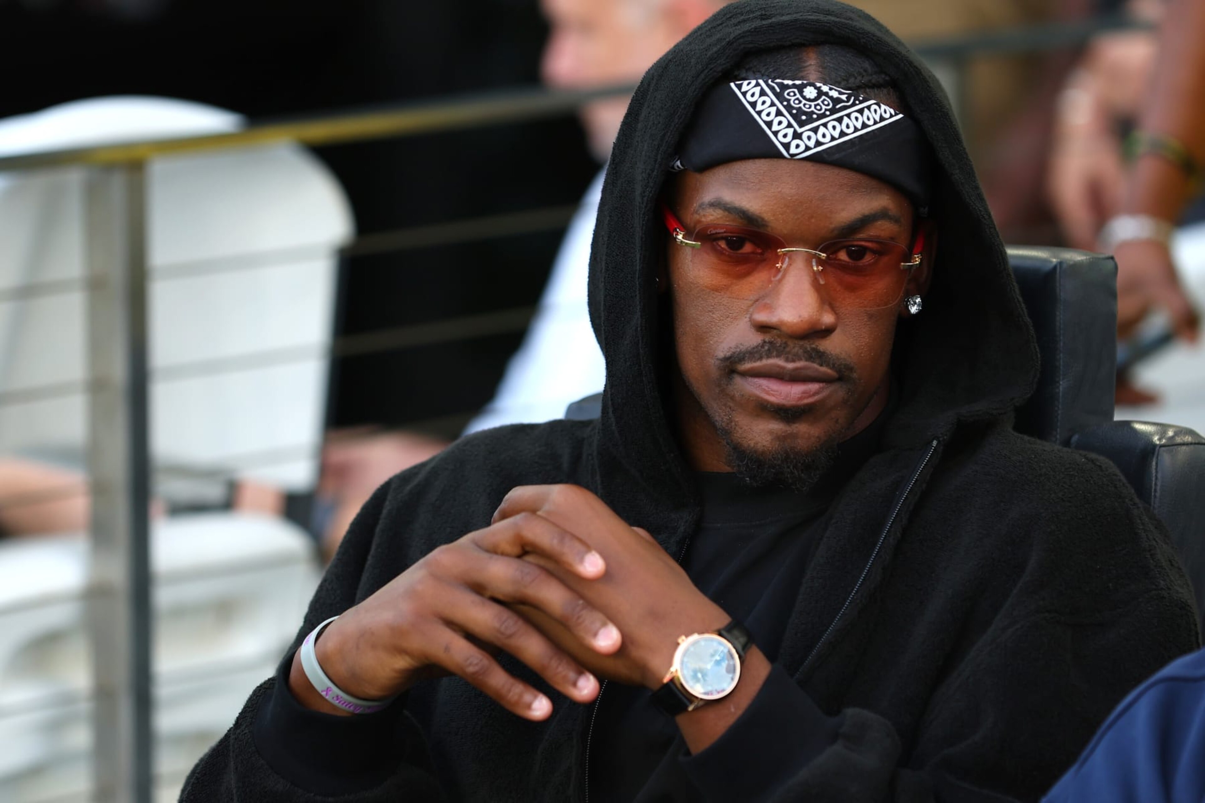 FORT LAUDERDALE, FLORIDA - MAY 04: Jimmy Butler of the Miami Heat looks on prior the game between the New York Red Bulls and the Inter Miami CF at DRV PNK Stadium on May 04, 2024 in Fort Lauderdale, Florida. (Photo by Megan Briggs/Getty Images) FORT LAUDERDALE, FLORIDA - MAY 04: Jimmy Butler of the Miami Heat looks on prior the game between the New York Red Bulls and the Inter Miami CF at DRV PNK Stadium on May 04, 2024 in Fort Lauderdale, Florida. (Photo by Megan Briggs/Getty Images)