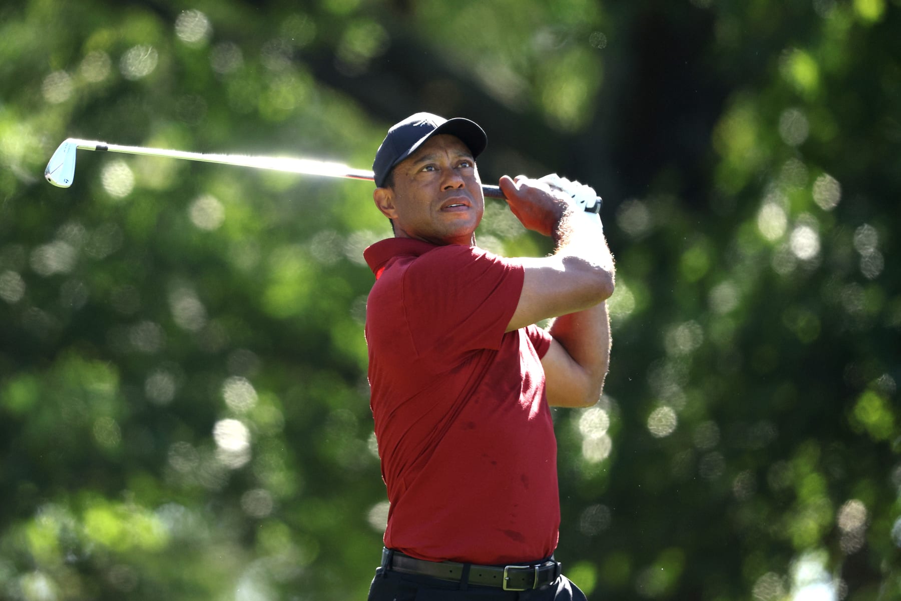 AUGUSTA, GEORGIA - APRIL 14: Tiger Woods of the United States tees off on the fourth hole during the final round of the 2024 Masters Tournament at Augusta National Golf Club on April 14, 2024 in Augusta, Georgia. (Photo by Warren Little/Getty Images)
