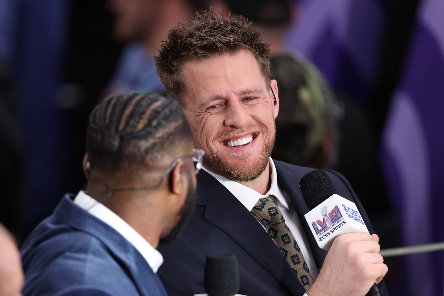 LAS VEGAS, NEVADA - FEBRUARY 11: Former NFL player J.J. Watt reacts prior to Super Bowl LVIII between the San Francisco 49ers and the Kansas City Chiefs at Allegiant Stadium on February 11, 2024 in Las Vegas, Nevada. (Photo by Steph Chambers/Getty Images)