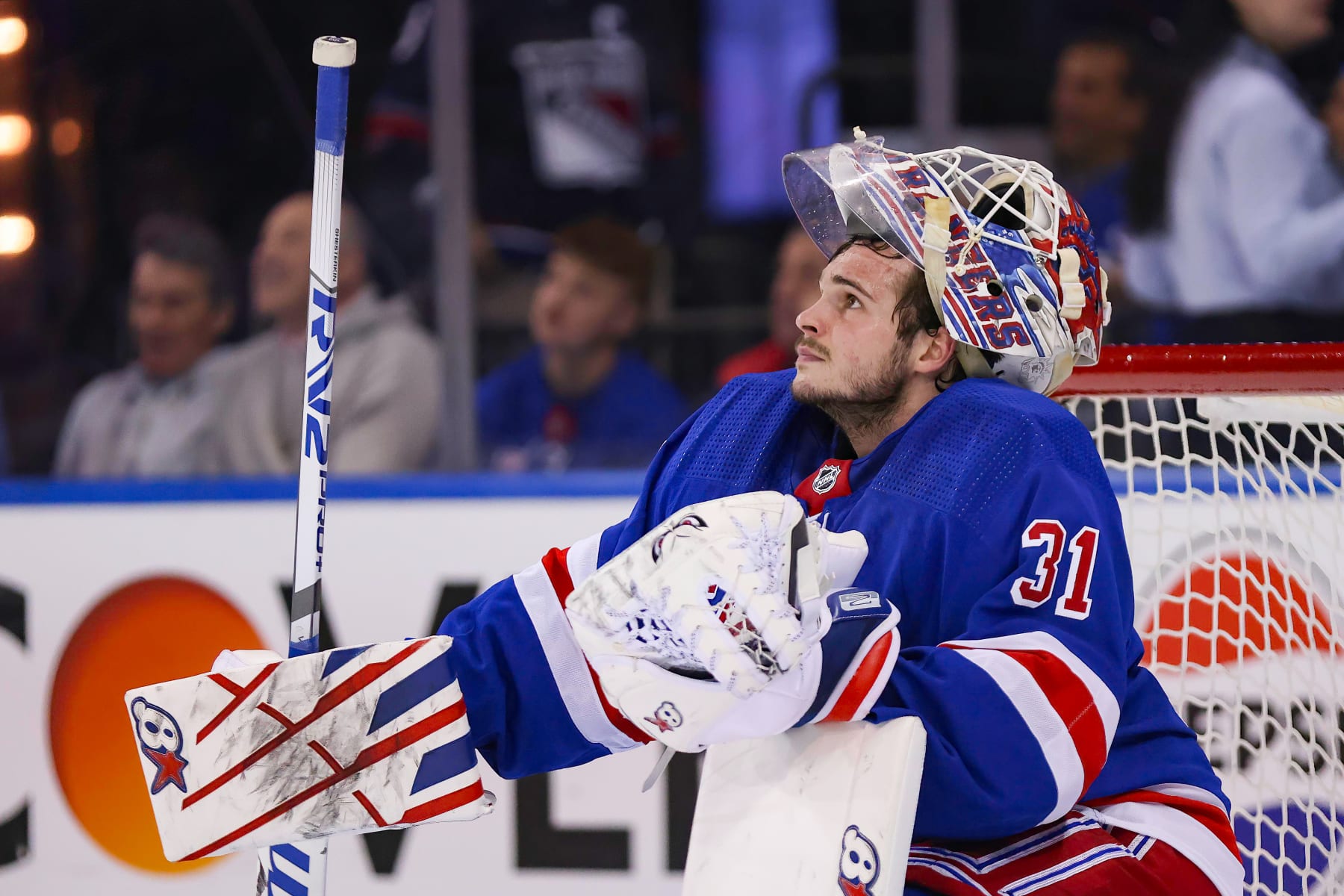 NEW YORK, NY - MAY 05: New York Rangers Goalie Igor Shesterkin (31) is pictured during the first period of the National Hockey League Stanley Cup Playoffs Eastern Conference Second Round game between the Carolina Hurricanes and the New York Rangers on May 5, 2024 at Madison Square Garden in New York, NY. (Photo by Joshua Sarner/Icon Sportswire via Getty Images) NEW YORK, NY - MAY 05: New York Rangers Goalie Igor Shesterkin (31) is pictured during the first period of the National Hockey League Stanley Cup Playoffs Eastern Conference Second Round game between the Carolina Hurricanes and the New York Rangers on May 5, 2024 at Madison Square Garden in New York, NY. (Photo by Joshua Sarner/Icon Sportswire via Getty Images)