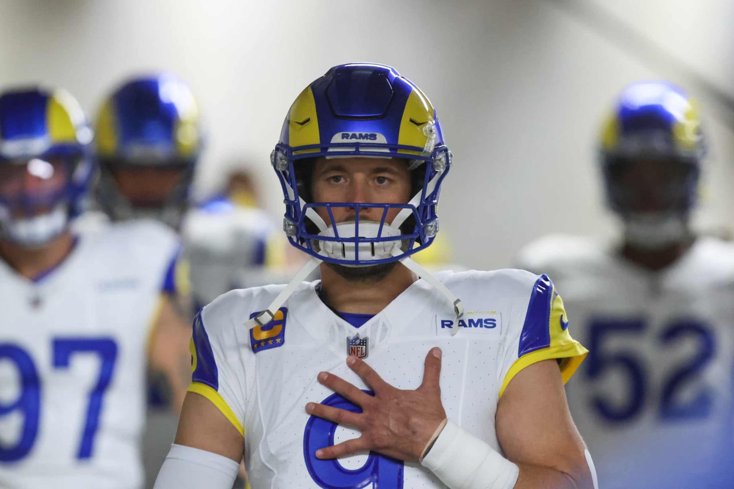 DETROIT, MI - JANUARY 14: Los Angeles Rams quarterback Matthew Stafford (9) walks down the tunnel leading to the field before the start of an NFL NFC Wild Card playoff football game between the Los Angeles Rams and the Detroit Lions on January 14, 2024 at Ford Field in Detroit, Michigan. (Photo by Scott W. Grau/Icon Sportswire via Getty Images) DETROIT, MI - JANUARY 14: Los Angeles Rams quarterback Matthew Stafford (9) walks down the tunnel leading to the field before the start of an NFL NFC Wild Card playoff football game between the Los Angeles Rams and the Detroit Lions on January 14, 2024 at Ford Field in Detroit, Michigan. (Photo by Scott W. Grau/Icon Sportswire via Getty Images)