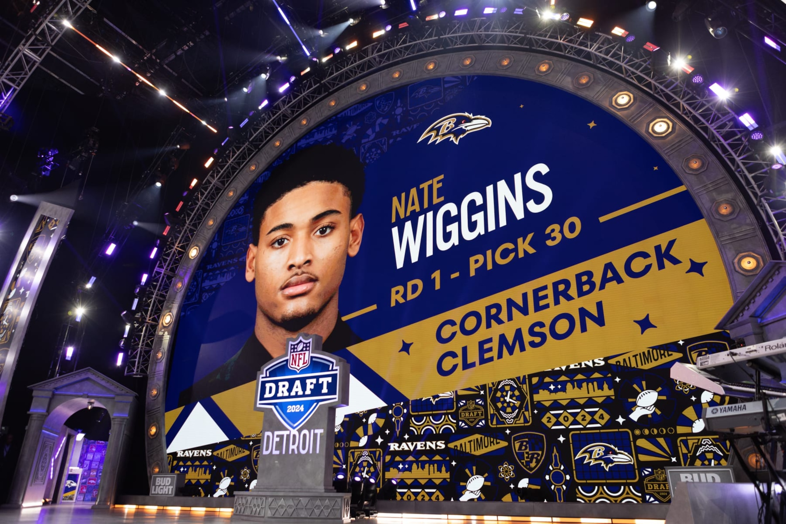 The Ravens selected Nate Wiggins in the first round of the 2024 NFL draft. The Ravens selected Nate Wiggins in the first round of the 2024 NFL draft.