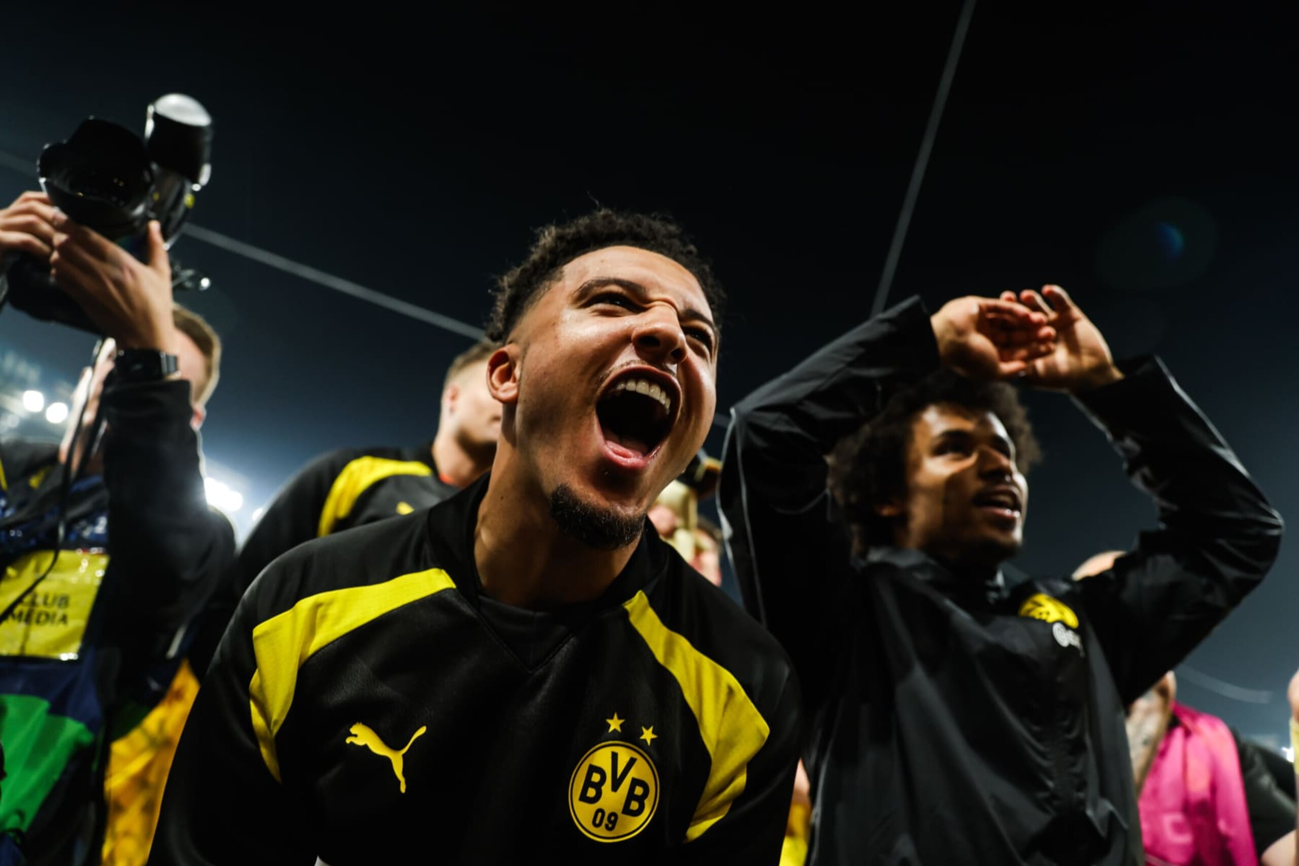 PARIS, FRANCE - MAY 7: Jadon Sancho of Borussia Dortmund celebrate after the UEFA Champions League semi-final second leg football match between Paris Saint-Germain (PSG) and Borussia Dortmund at the Parc des Princes Stadium, in Paris, France on May 7, 2024. (Photo by Ibrahim Ezzat/Anadolu via Getty Images) PARIS, FRANCE - MAY 7: Jadon Sancho of Borussia Dortmund celebrate after the UEFA Champions League semi-final second leg football match between Paris Saint-Germain (PSG) and Borussia Dortmund at the Parc des Princes Stadium, in Paris, France on May 7, 2024. (Photo by Ibrahim Ezzat/Anadolu via Getty Images)