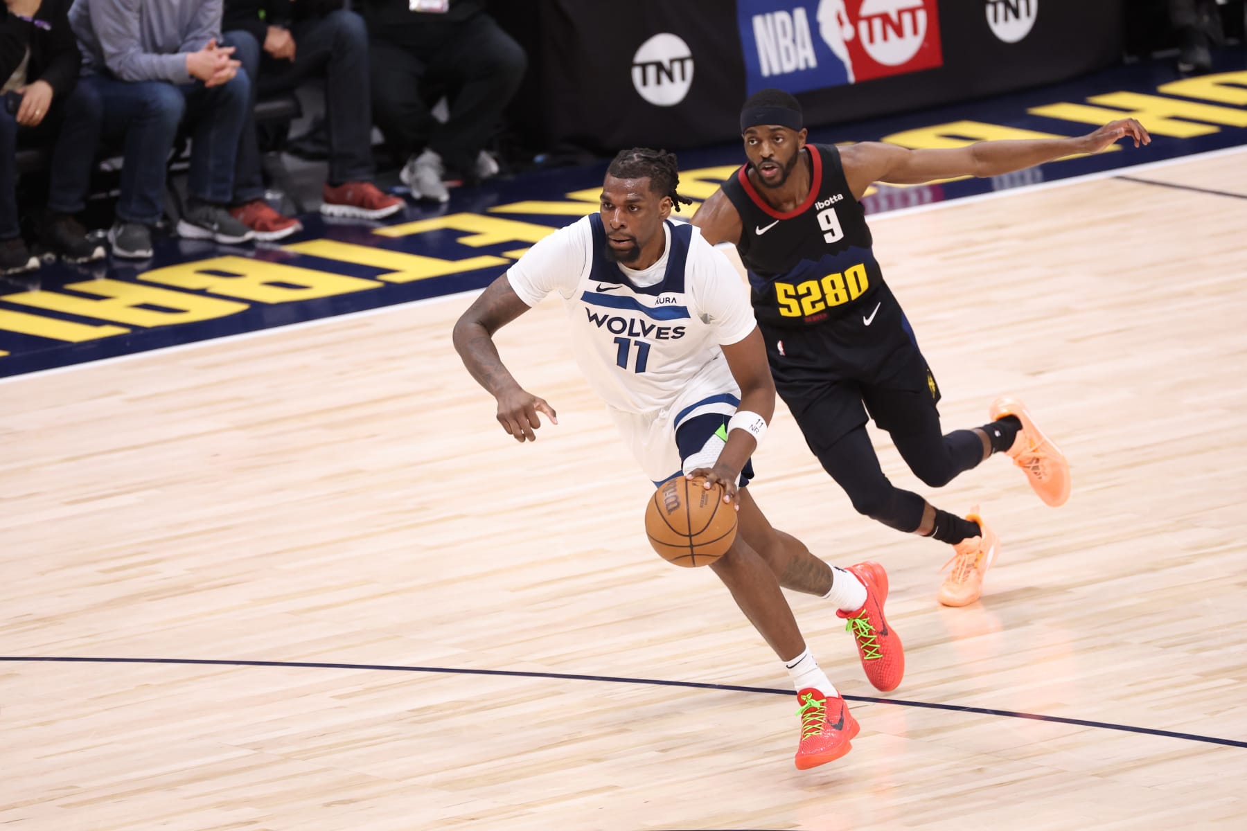 DENVER, CO - MAY 6: Naz Reid #11 of the Minnesota Timberwolves drives to the basket during the game against the Denver Nuggets during Round 2 Game 2 of the 2024 NBA Playoffs on May 6, 2024 at the Ball Arena in Denver, Colorado. NOTE TO USER: User expressly acknowledges and agrees that, by downloading and/or using this Photograph, user is consenting to the terms and conditions of the Getty Images License Agreement. Mandatory Copyright Notice: Copyright 2024 NBAE (Photo by Justin Tafoya/NBAE via Getty Images)