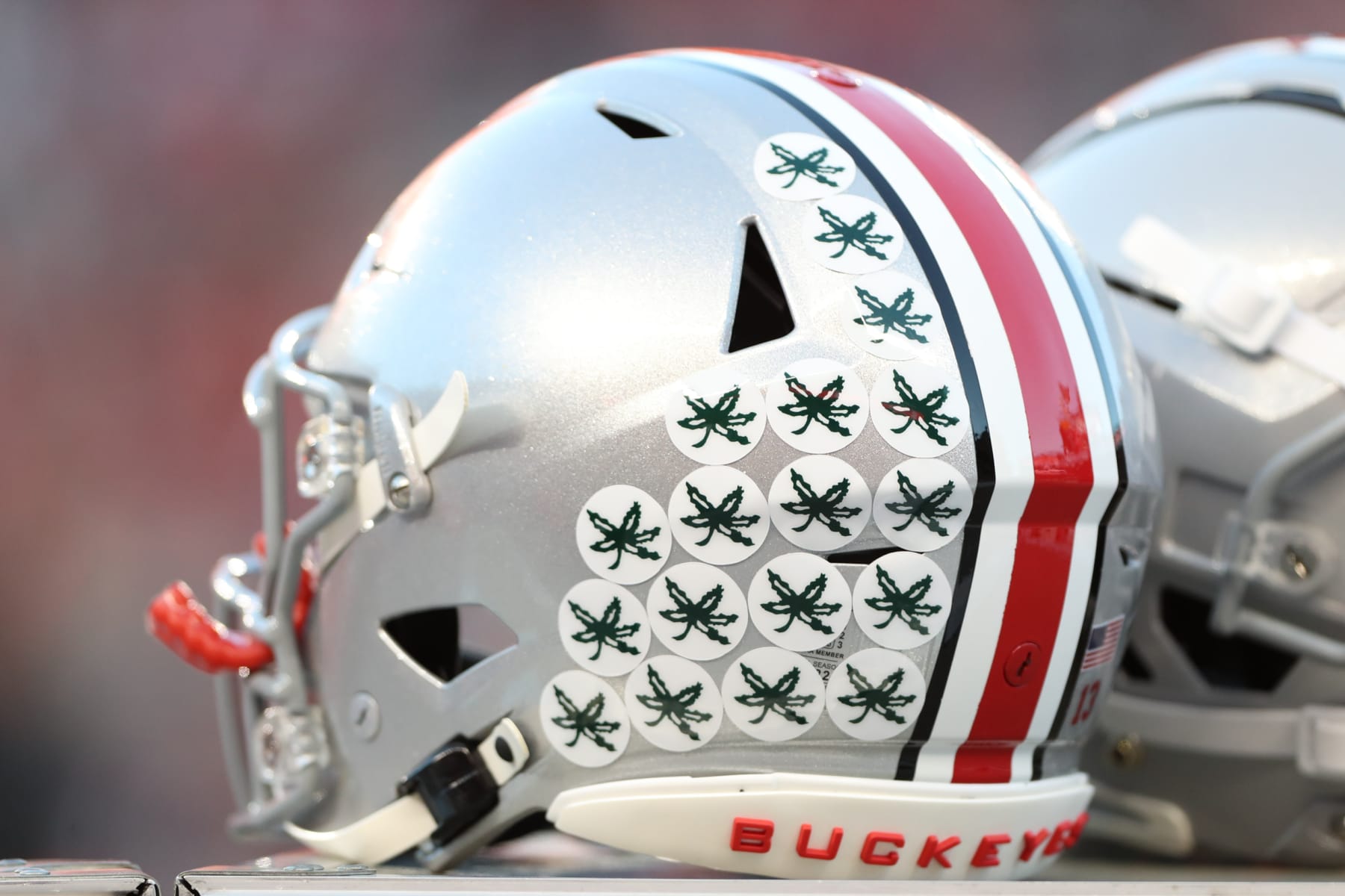 COLUMBUS, OH - NOVEMBER 18: A Ohio State Buckeyes helmet sits during the game against the Minnesota Golden Gophers and the Ohio State Buckeyes on November 18, 2023, at Ohio Stadium in Columbus, OH. (Photo by Ian Johnson/Icon Sportswire via Getty Images)