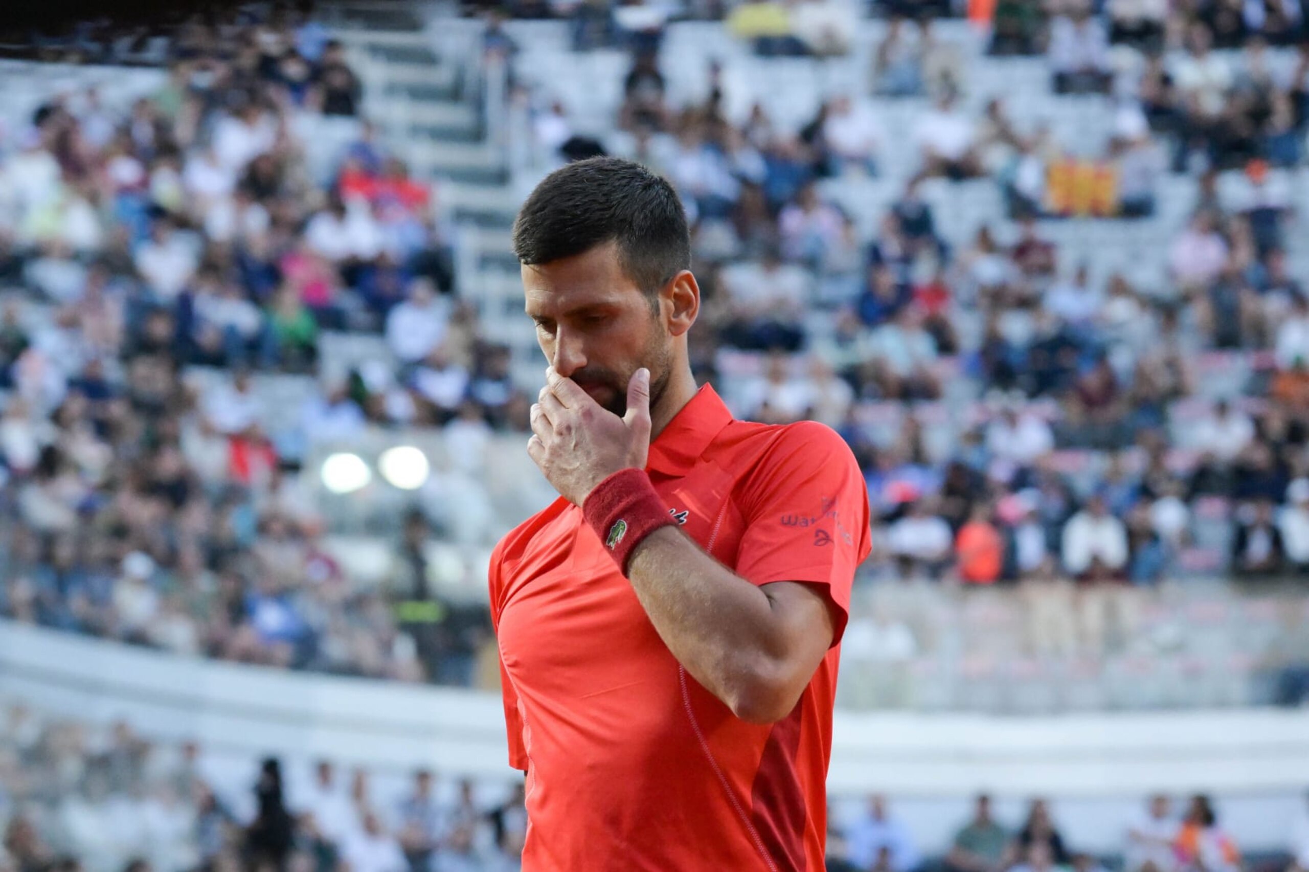 ROME, ITALY - MAY 10: Novak Djokovic of Serbia gestures during his match against Corentin Moutet of France on Day Five of the Internazionali BNL D'Italia 2024 at Foro Italico on May 10, 2024 in Rome, Italy.  (Photo by Silvia Lore/Getty Images)