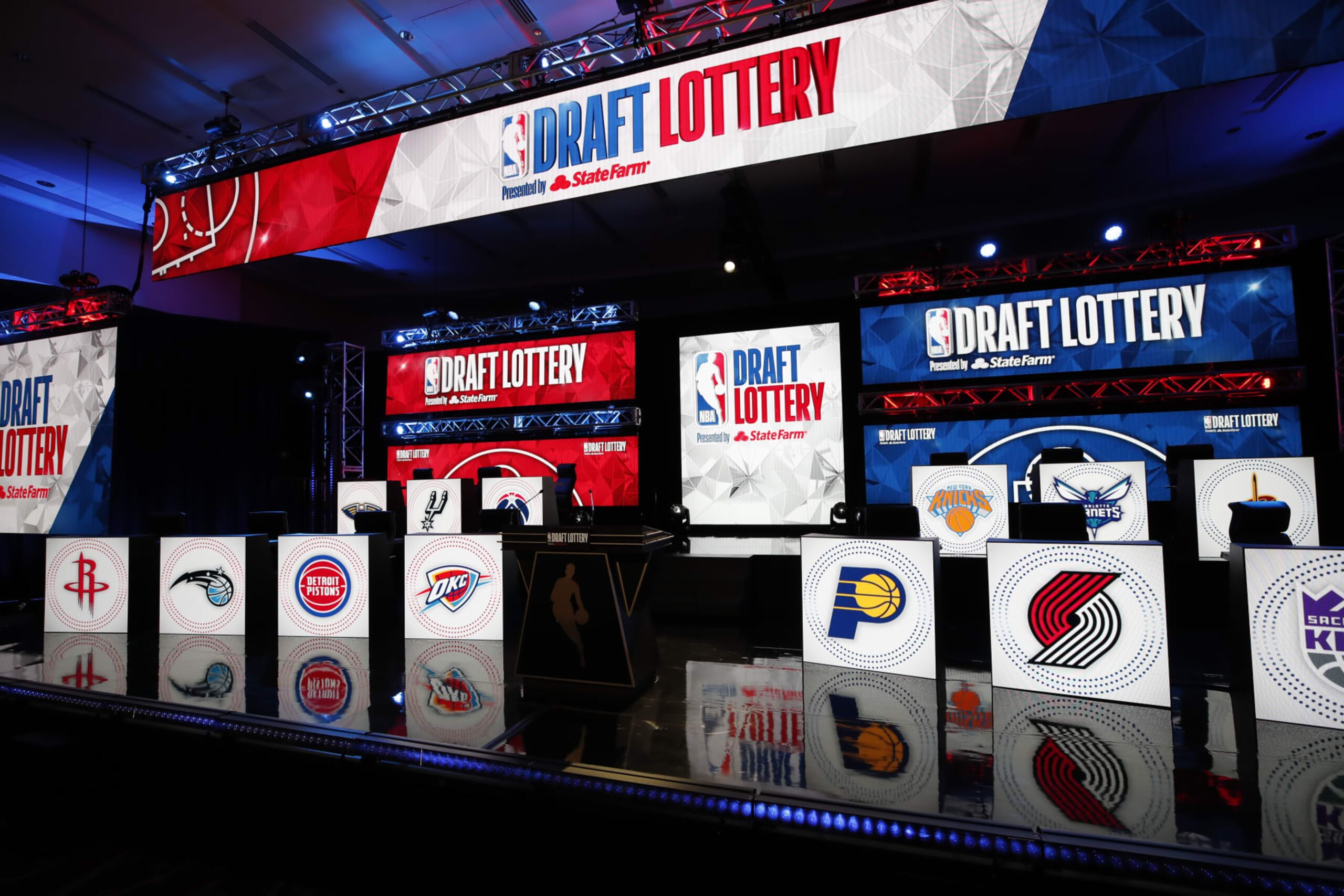 CHICAGO,IL - MAY 17: A wide view of the stage during the 2022 NBA Draft Lottery at McCormick Place on May 17, 2022 in Chicago, Illinois. NOTE TO USER: User expressly acknowledges and agrees that, by downloading and or using this photograph, User is consenting to the terms and conditions of the Getty Images License Agreement. Mandatory Copyright Notice: Copyright 2022 NBAE (Photo by Jeff Haynes/NBAE via Getty Images)