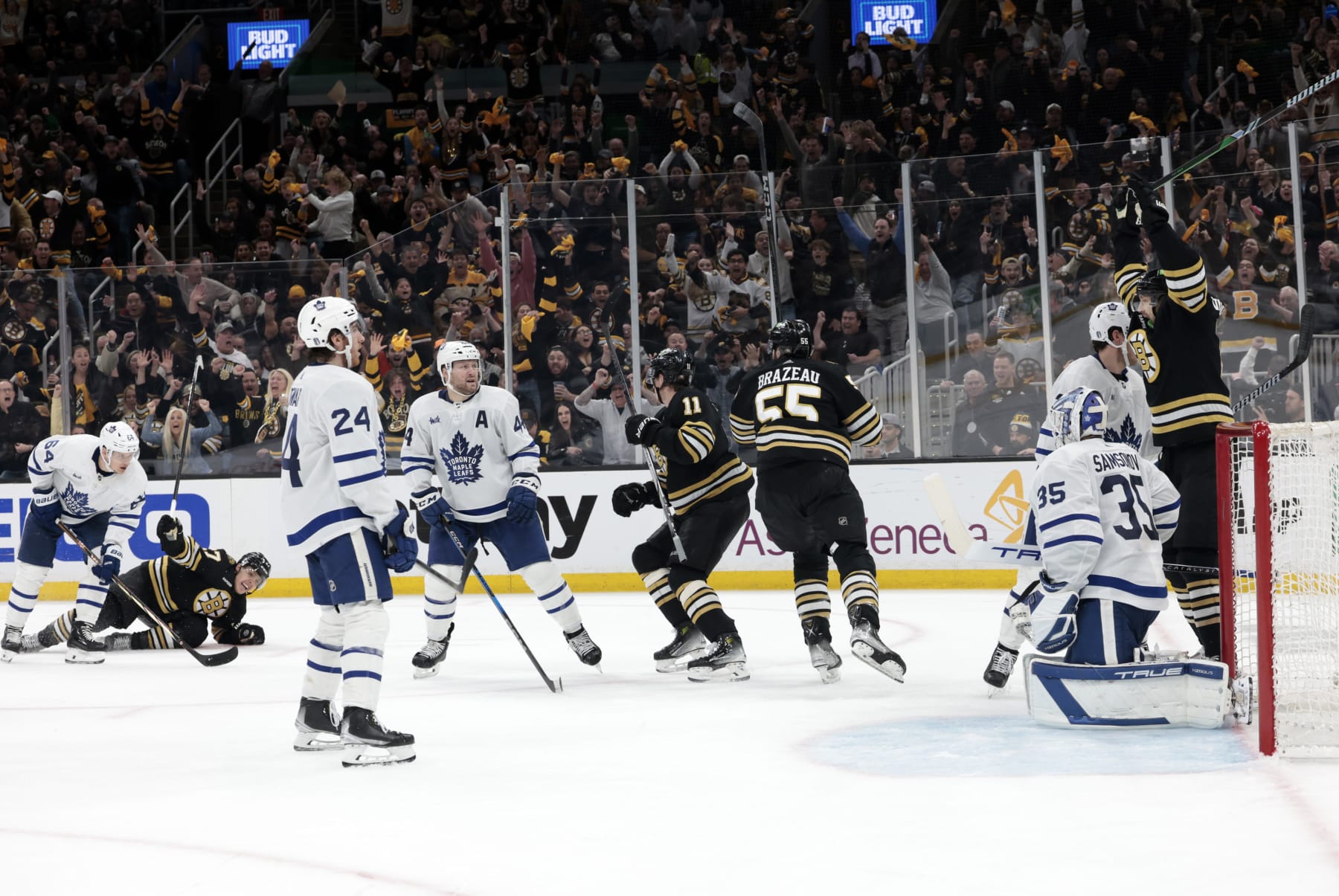 BOSTON, MA - MAY 04: TD Garden erupts as Boston Bruins defenseman Hampus Lindholm (27) ties the contest during Game 7 of the Eastern Conference First Round playoffs between the Boston Bruins and the Toronto Maple Leafs on May 4, 2024, at TD Garden in Boston, Massachusetts. (Photo by Fred Kfoury III/Icon Sportswire via Getty Images)