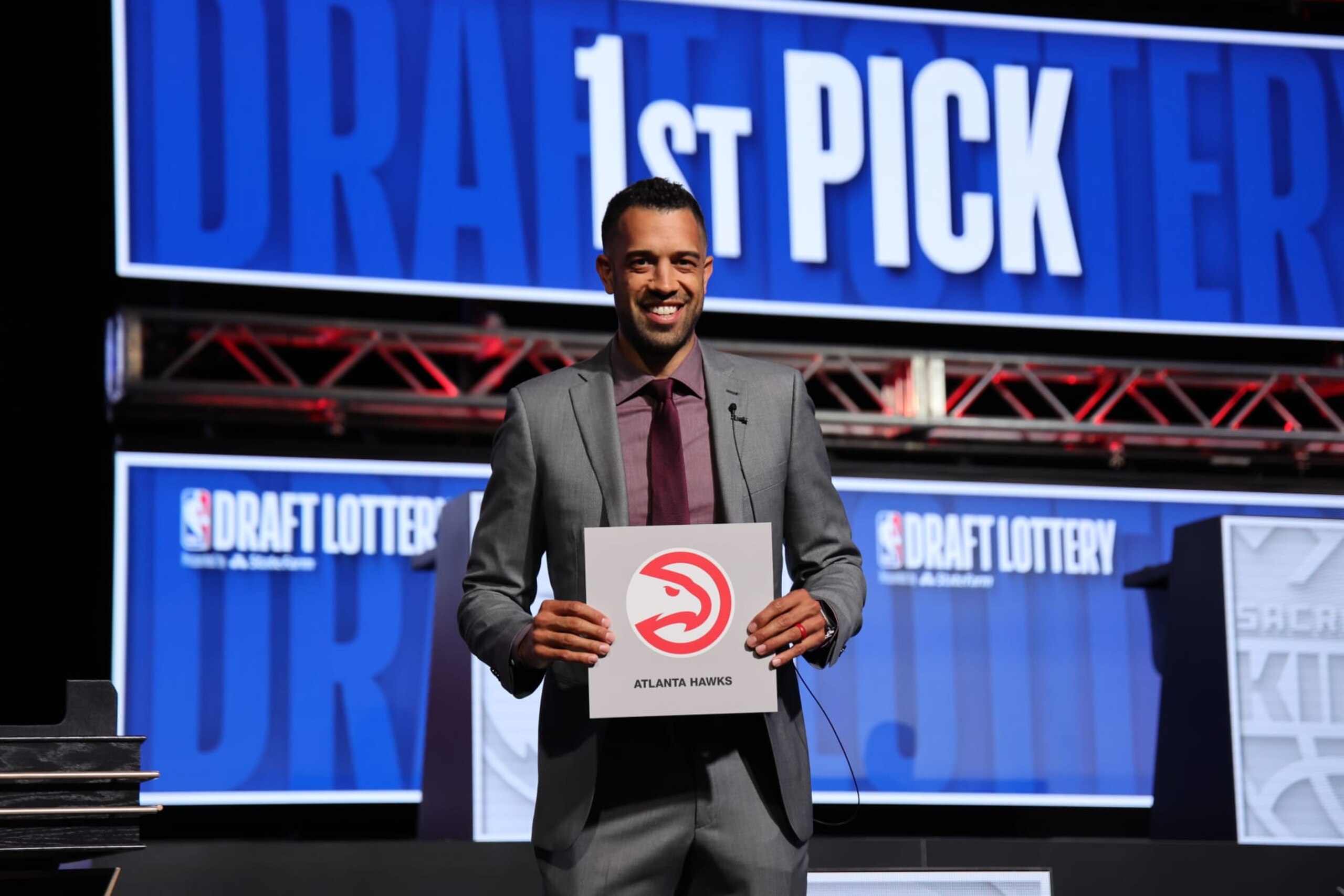 CHICAGO, IL - MAY 12 : Landry Fields of the Atlanta Hawks poses for a photo after winning the number one overall pick during the 2024 NBA Draft Lottery on May 12, 2024 at McCormick Convention Center in Chicago, Illinois. NOTE TO USER: User expressly acknowledges and agrees that, by downloading and or using this photograph, User is consenting to the terms and conditions of the Getty Images License Agreement. Mandatory Copyright Notice: Copyright 2024 NBAE (Photo by Jeff Haynes/NBAE via Getty Images)