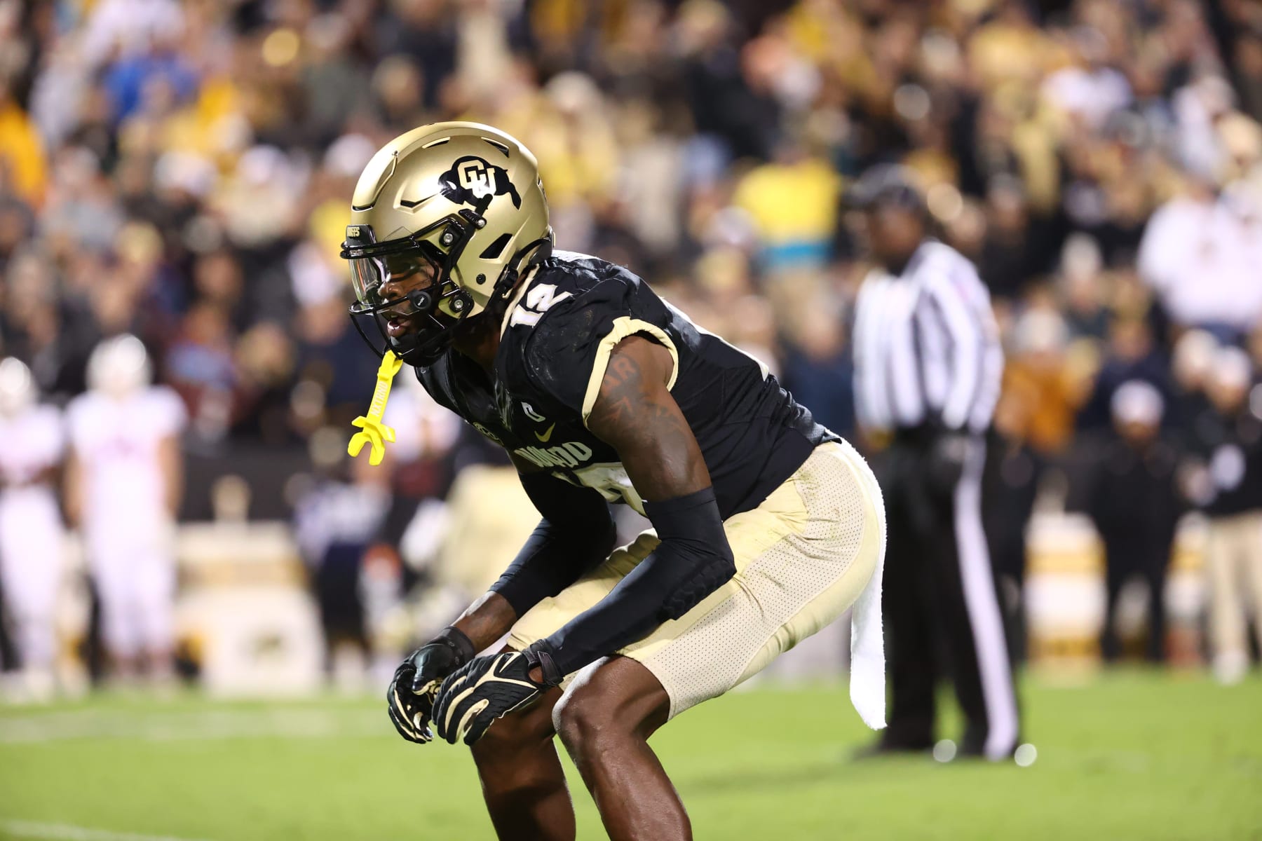 College Football: Colorado Travis Hunter (12) in action, defends vs Stanford at Folsom Field. 
Boulder, CO 10/13/2023 
CREDIT: Jamie Schwaberow (Photo by Jamie Schwaberow/Sports Illustrated via Getty Images) 
(Set Number: X164442)
