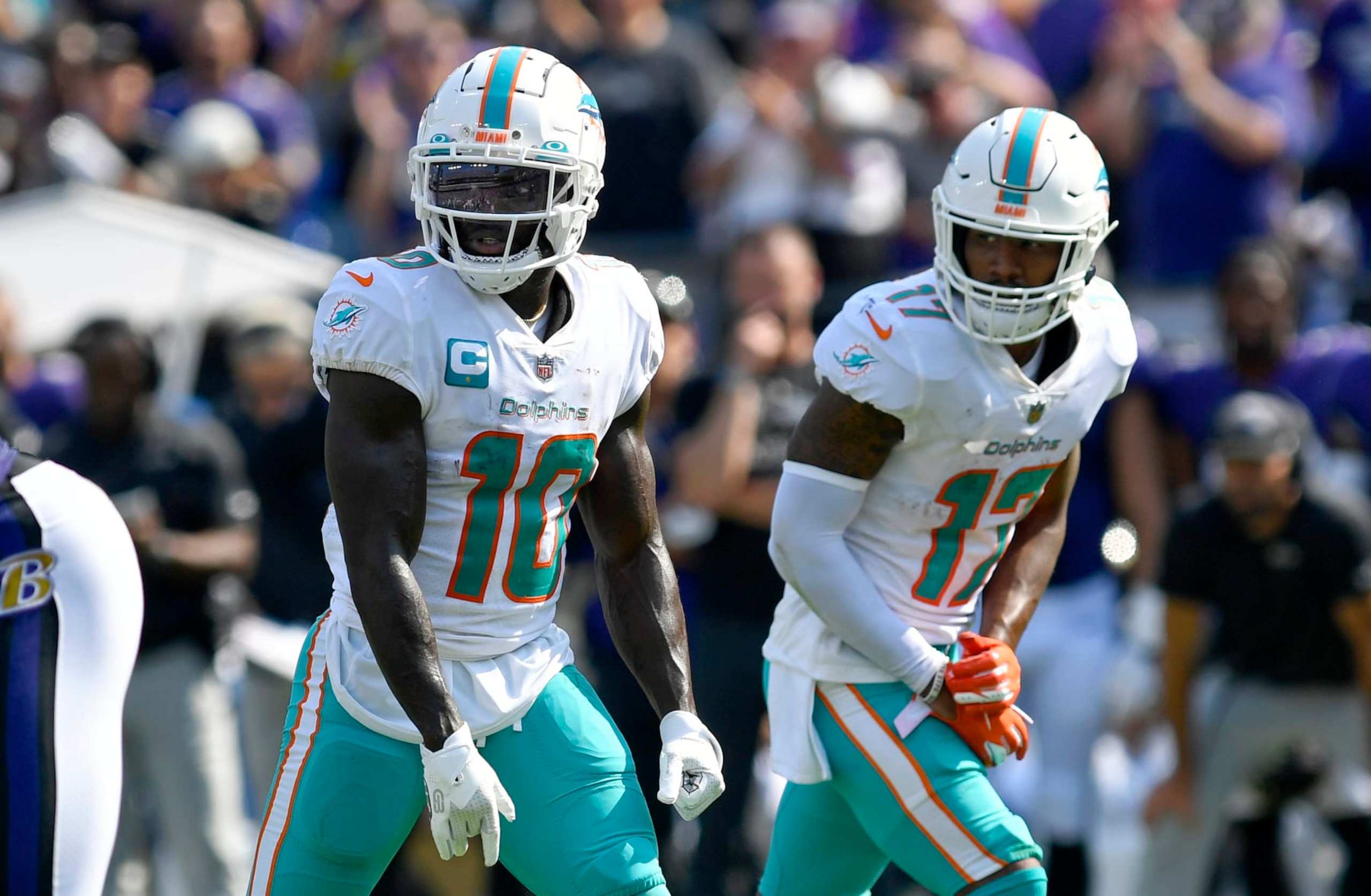 Dolphins wide receivers Tyreek Hill and Jaylen Waddle