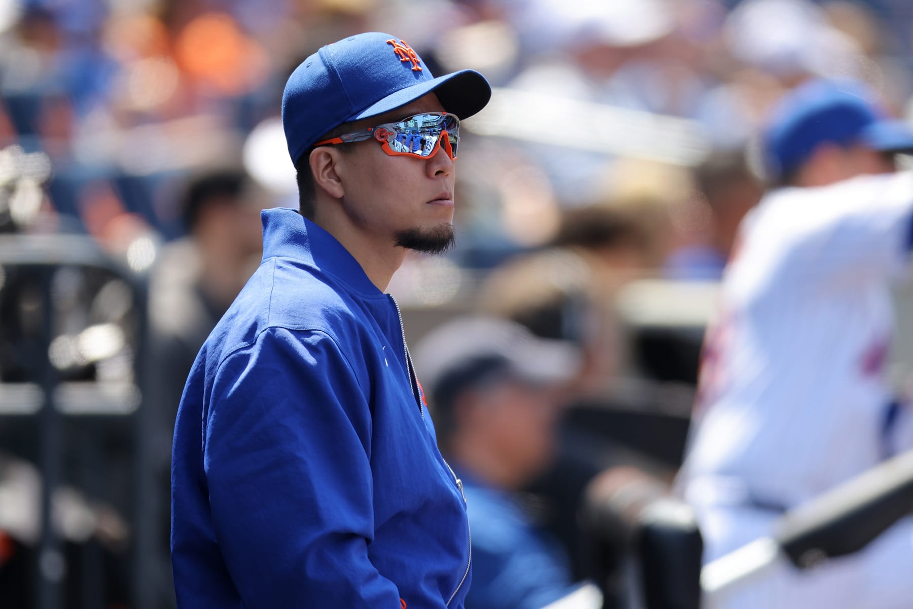 NEW YORK, NEW YORK - APRIL 28: Kodai Senga #34 of the New York Mets looks on from the bench during the game against the St. Louis Cardinals at Citi Field on April 28, 2024 in New York City. New York Mets defeated the St. Louis Cardinals 4-2 in 11 innings. (Photo by Mike Stobe/Getty Images)