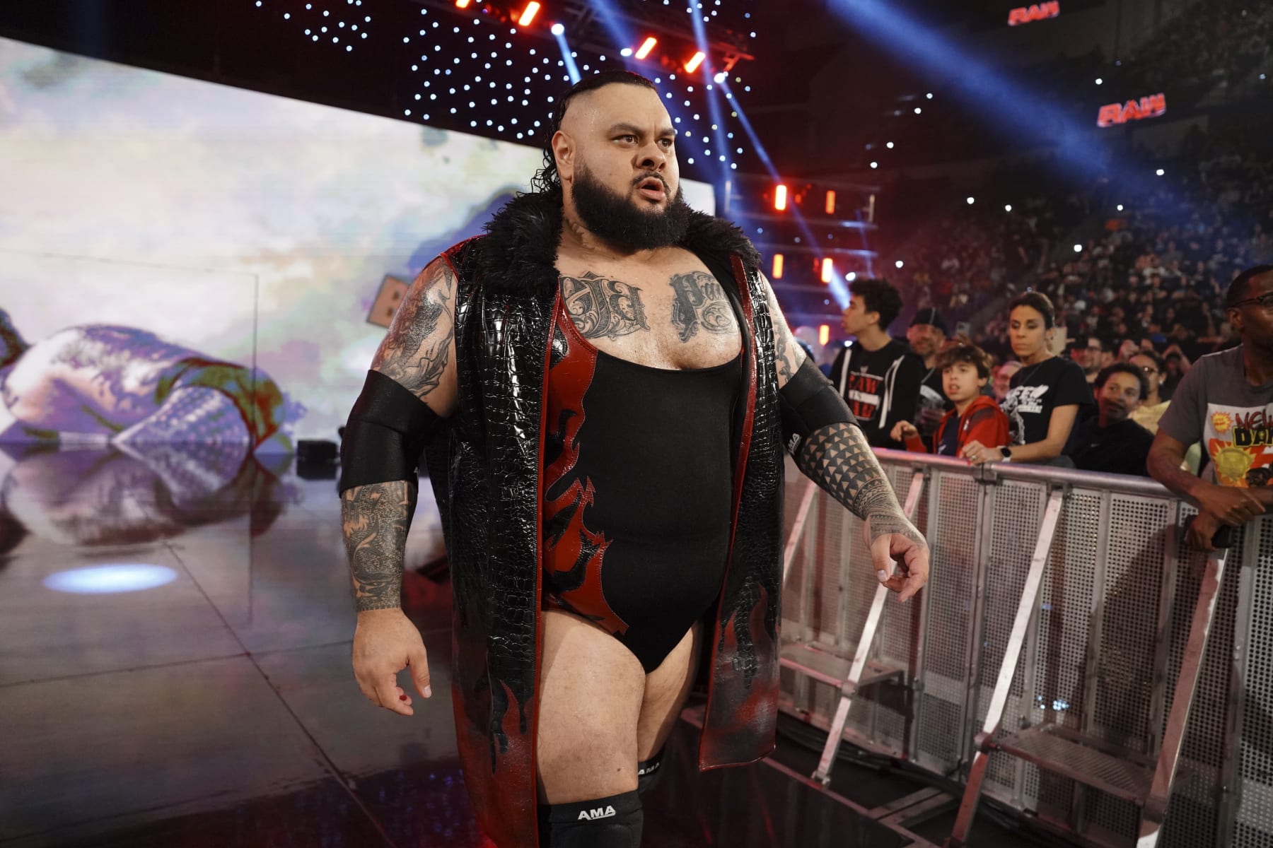 HARTFORD, CONNECTICUT - MAY 6:"Big" Bronson Reed enters the arena during Monday Night RAW at XL Center on May 6, 2024 in Hartford, Connecticut.  (Photo by WWE/Getty Images)