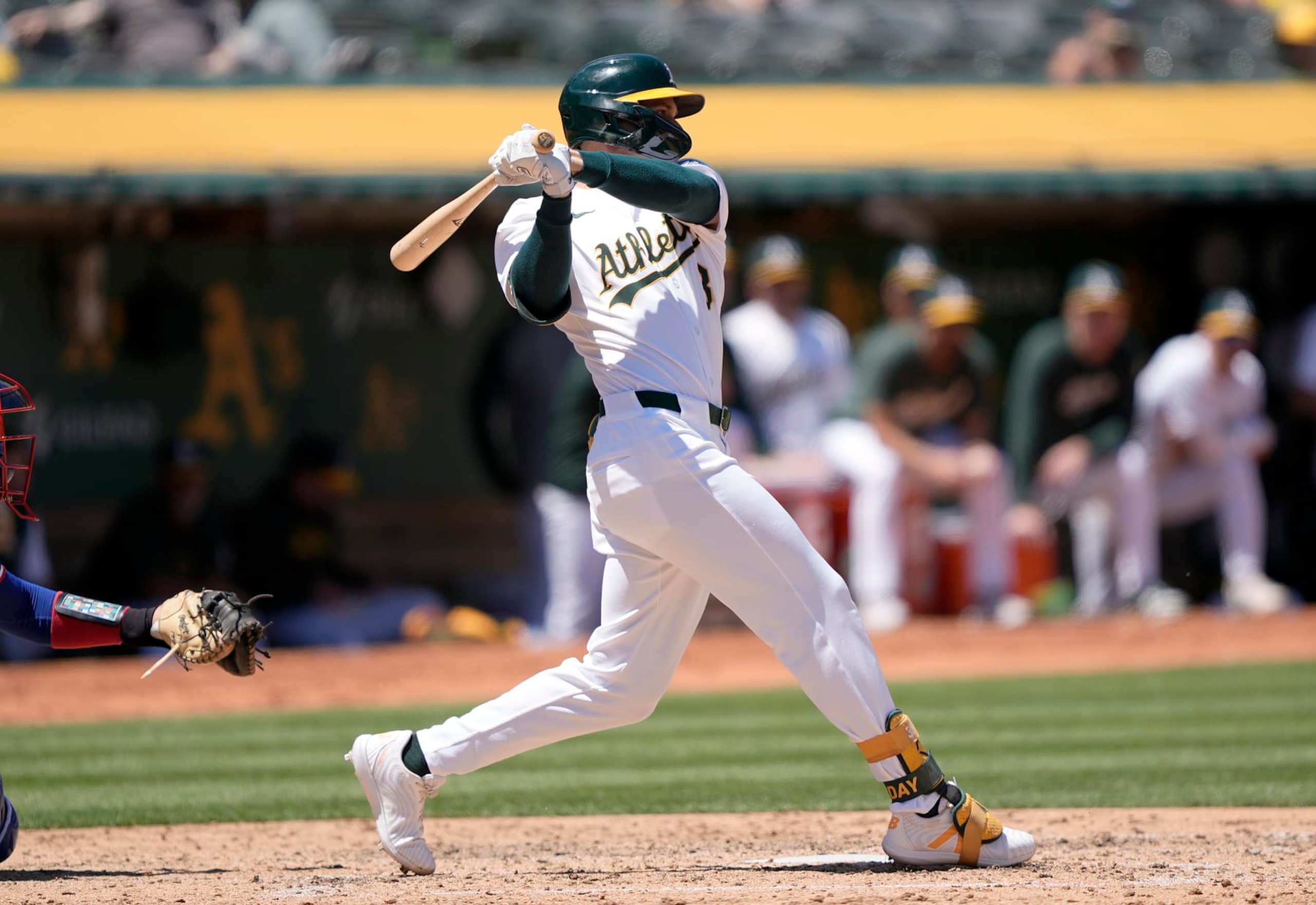 OAKLAND, CALIFORNIA - MAY 08: JJ Bleday #33 of the Oakland Athletics bats against the Texas Rangers in the bottom of the fifth inning of game one of a doubleheader on May 8, 2024 at the Oakland Coliseum in Oakland, California. (Photo by Thearon W. Henderson/Getty Images) OAKLAND, CALIFORNIA - MAY 08: JJ Bleday #33 of the Oakland Athletics bats against the Texas Rangers in the bottom of the fifth inning of game one of a doubleheader on May 8, 2024 at the Oakland Coliseum in Oakland, California. (Photo by Thearon W. Henderson/Getty Images)