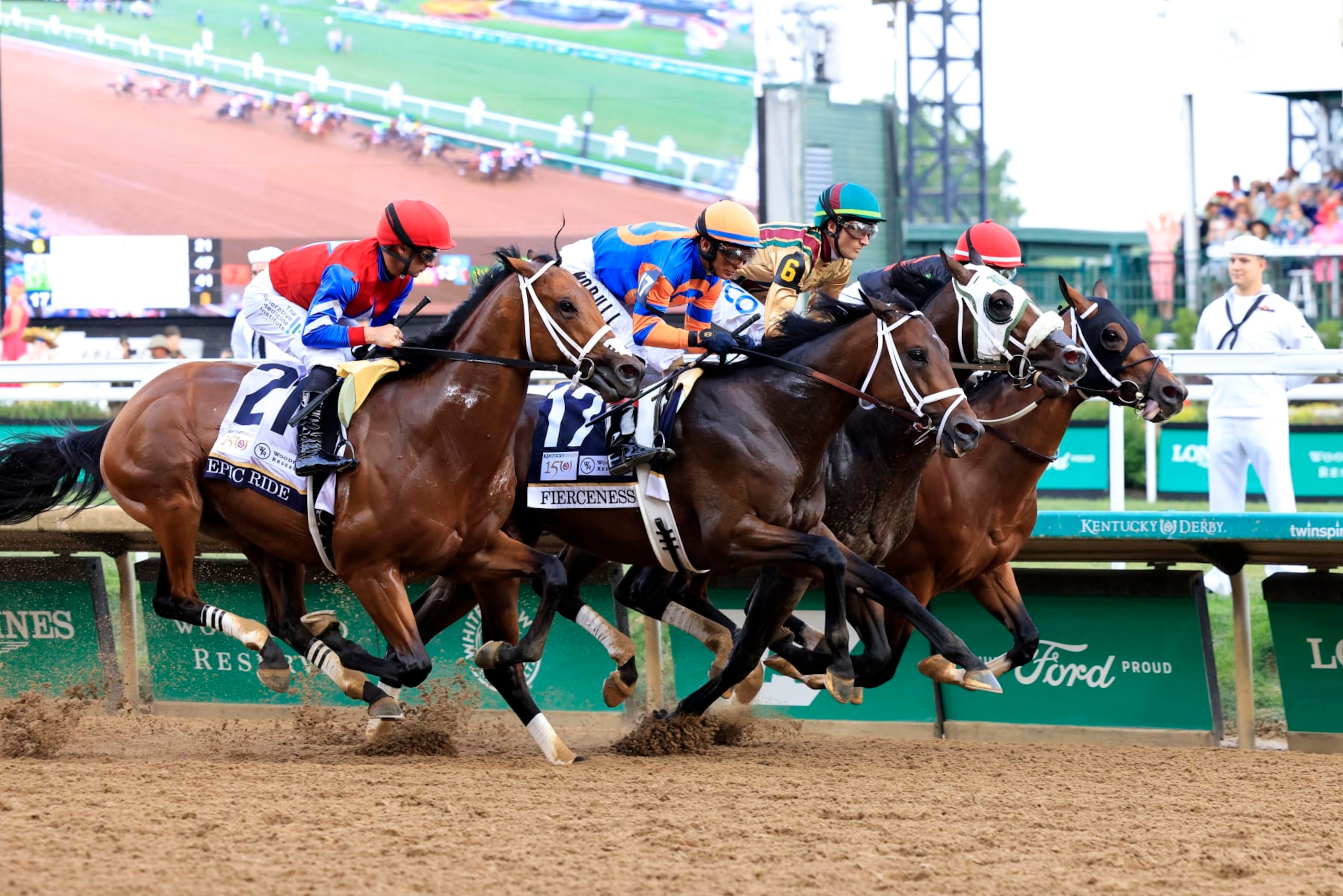 Just Steel was in the running for the early lead at the Derby. 