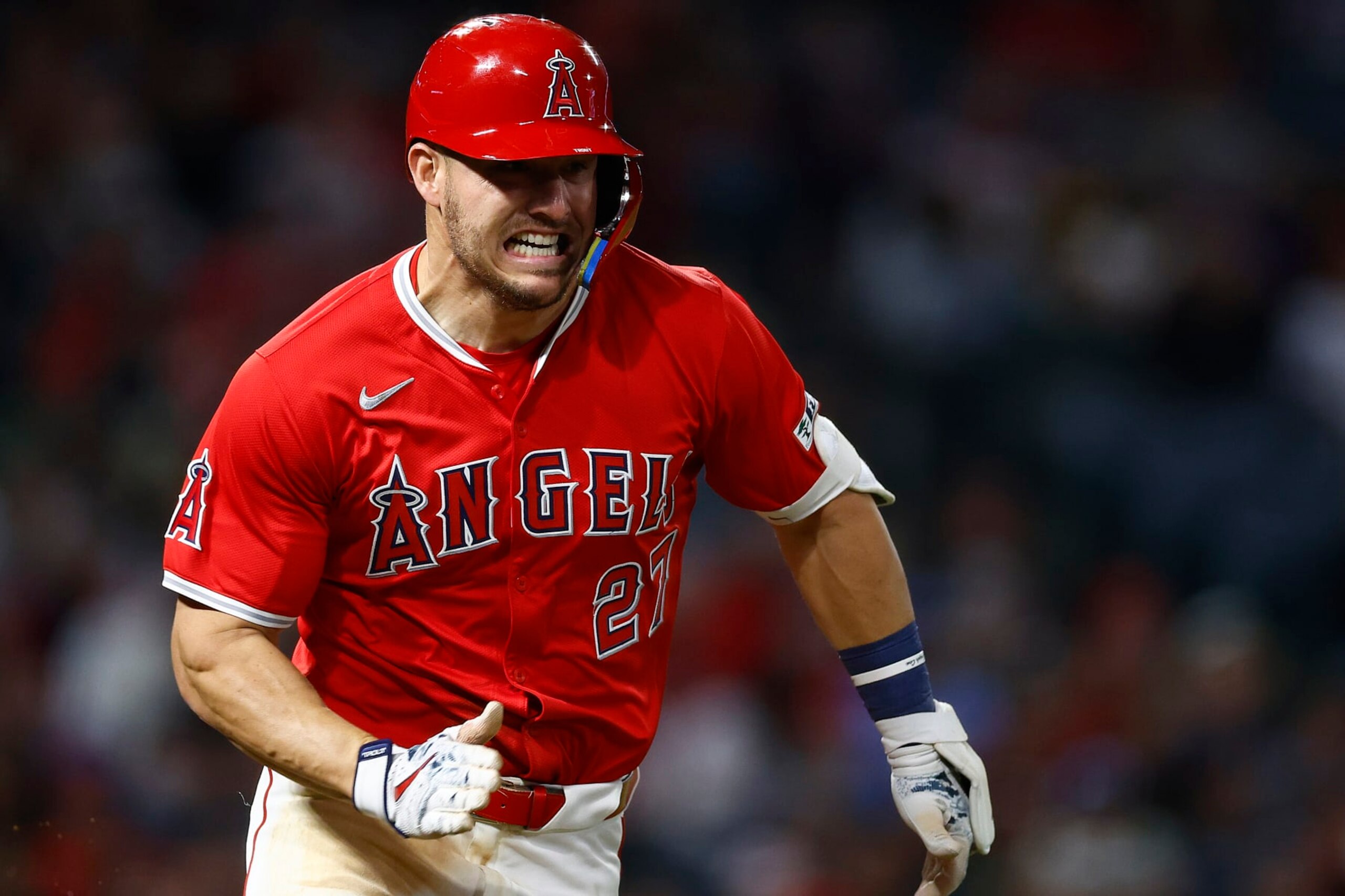 ANAHEIM, CALIFORNIA - APRIL 29: Mike Trout #27 of the Los Angeles Angels in the seventh inning at Angel Stadium of Anaheim on April 29, 2024 in Anaheim, California. (Photo by Ronald Martinez/Getty Images) ANAHEIM, CALIFORNIA - APRIL 29: Mike Trout #27 of the Los Angeles Angels in the seventh inning at Angel Stadium of Anaheim on April 29, 2024 in Anaheim, California. (Photo by Ronald Martinez/Getty Images)