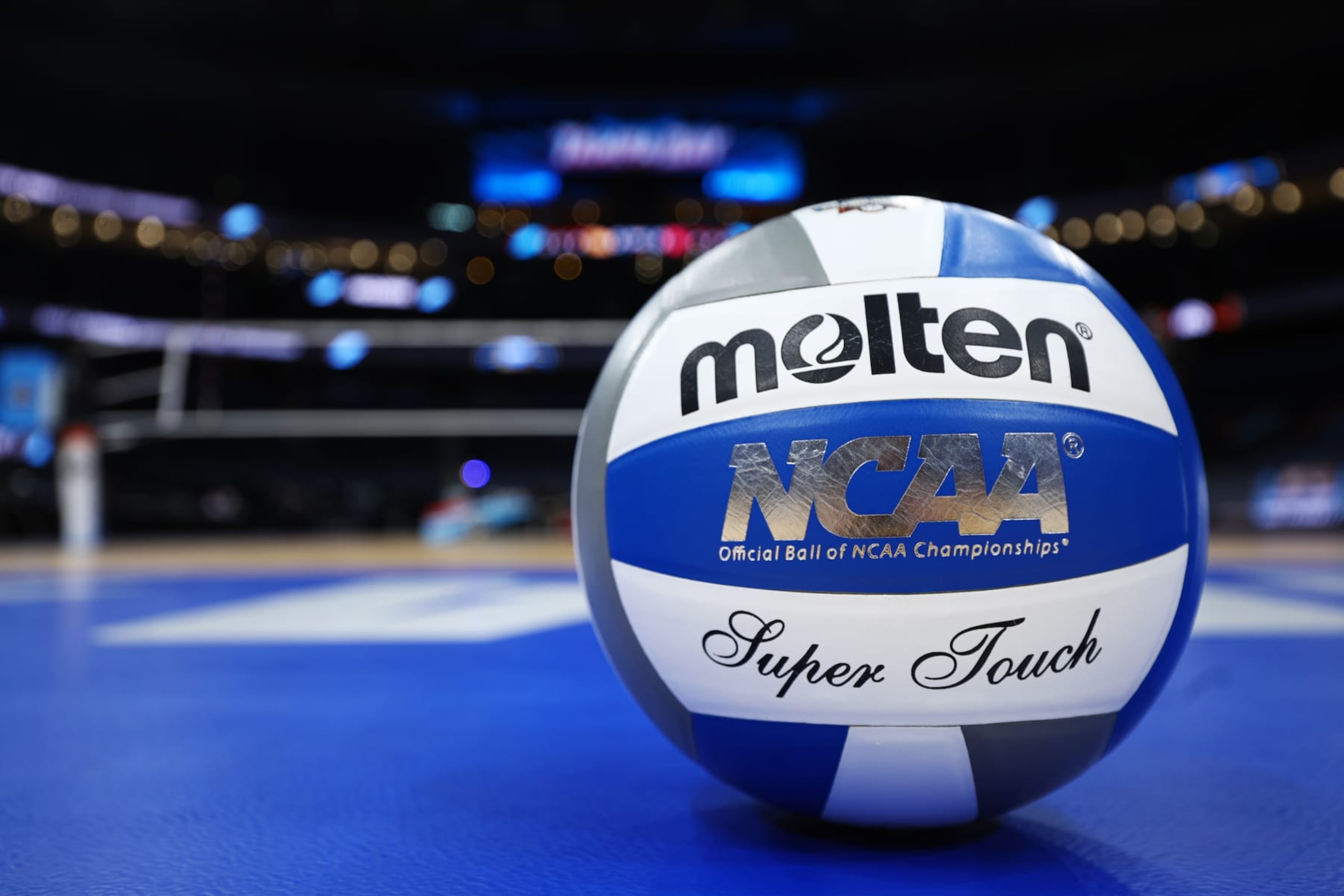 TAMPA, FLORIDA - DECEMBER 14: A detail of a volleyball on the court prior to the Division I Women’s Volleyball Semifinals between the Nebraska Cornhuskers and the Pittsburgh Panthers held at Amalie Arena on December 14, 2023 in Tampa, Florida. (Photo by Jamie Schwaberow/NCAA Photos via Getty Images)