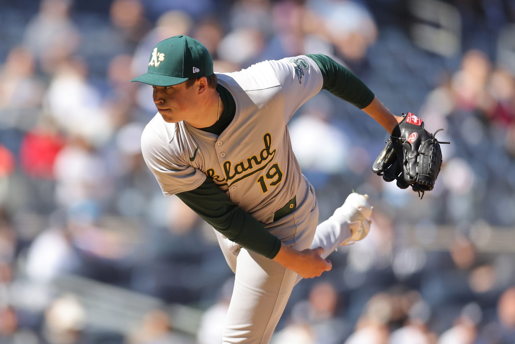 NEW YORK, NEW YORK - APRIL 22: Mason Miller #19 of the Oakland Athletics in action against the New York Yankees at Yankee Stadium on April 22, 2024 in New York City. Oakland Athletics defeated the New York Yankees 2-0. (Photo by Mike Stobe/Getty Images)
