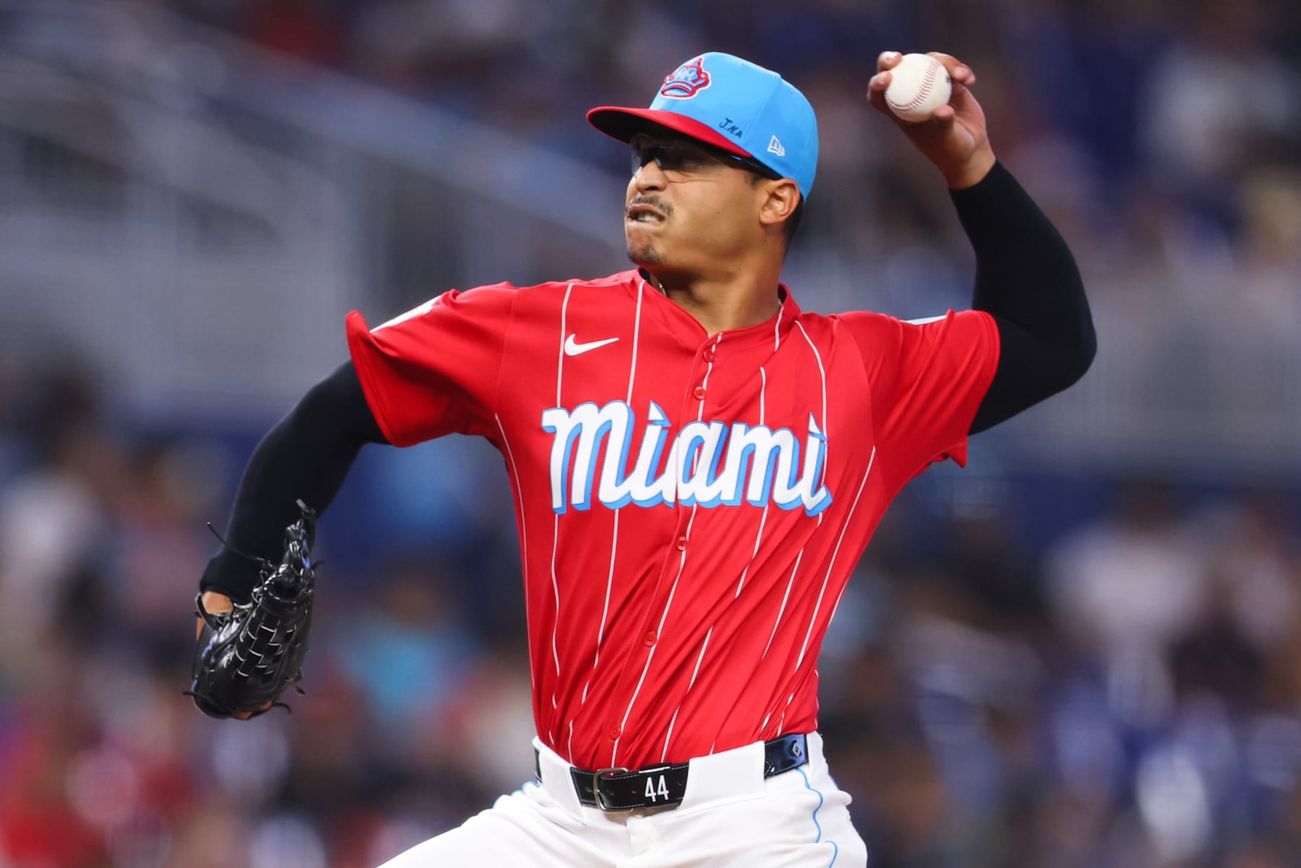 MIAMI, FLORIDA - MAY 11: Jesus Luzardo #44 of the Miami Marlins pitches against the Philadelphia Phillies during the second inning of the game at loanDepot park on May 11, 2024 in Miami, Florida. (Photo by Megan Briggs/Getty Images) MIAMI, FLORIDA - MAY 11: Jesus Luzardo #44 of the Miami Marlins pitches against the Philadelphia Phillies during the second inning of the game at loanDepot park on May 11, 2024 in Miami, Florida. (Photo by Megan Briggs/Getty Images)