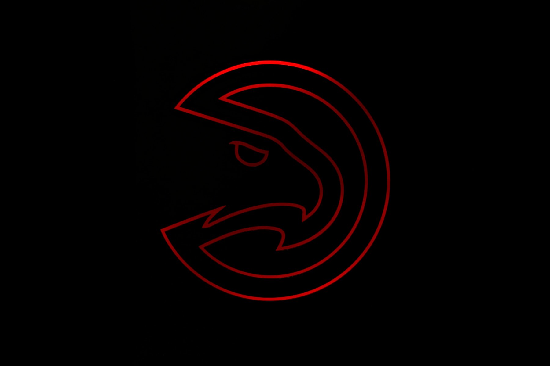 ATLANTA, GA - JANUARY 13: A closeup shot of the Atlanta Hawks logo on January 13, 2024 at State Farm Arena in Atlanta, Georgia.  NOTE TO USER: User expressly acknowledges and agrees that, by downloading and/or using this Photograph, user is consenting to the terms and conditions of the Getty Images License Agreement. Mandatory Copyright Notice: Copyright 2024 NBAE (Photo by Mercedes Oliver/NBAE via Getty Images)