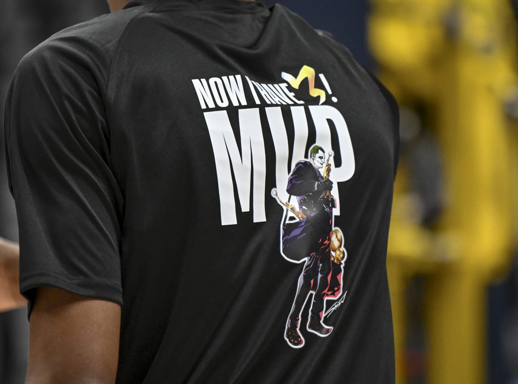 DENVER, CO - MAY 14: Peyton Watson (8) of the Denver Nuggets wears a shirt honoring three-time MVP teammate Nikola Jokic (15) before the first quarter against the Minnesota Timberwolves at Ball Arena in Denver on Tuesday, May 14, 2024. (Photo by AAron Ontiveroz/The Denver Post)